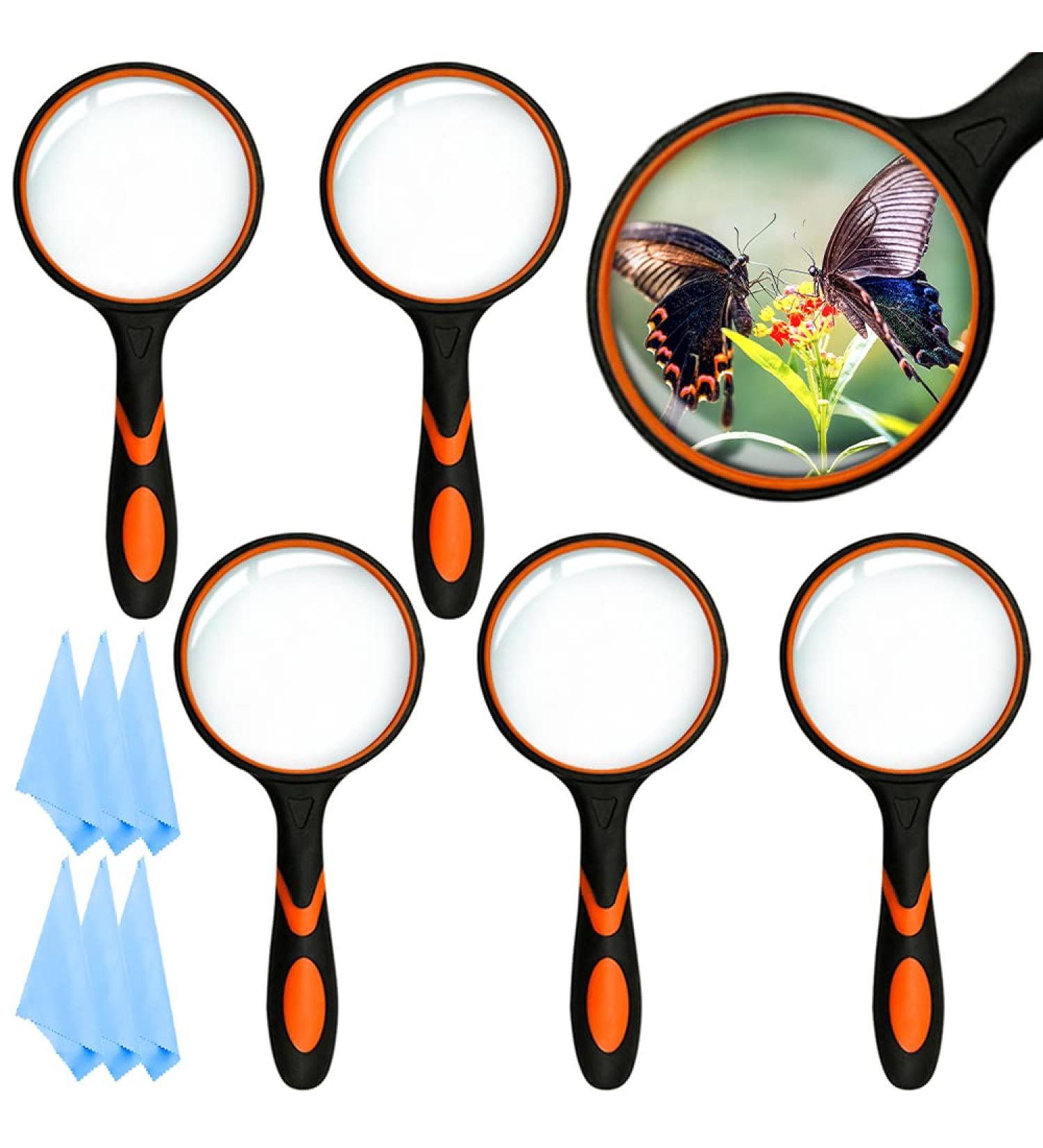 Sitake 6-Piece Magnifying Glass Set - 10x Magnification 75mm Lens for Kids & Seniors - Non-Slip Rubber Grip & Microfiber Cloths for Easy Reading - Buy Online on GoSupps.com