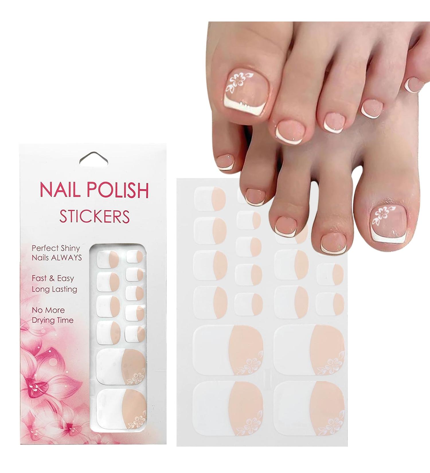 VOTACOS White Flower French Toenail Gel Nail Strips - No UV Easy Pedicure Kit with Wooden Stick Nail File & Prep Pads - Perfect for Stunning Toes - Buy Online on GoSupps.com