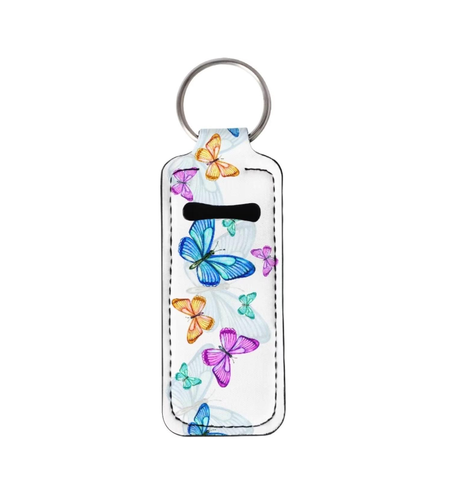 Bulopur White Blue Butterflies Lipstick Balm Holder Keychain - Neoprene Chapstick Holder - Buy Online on GoSupps.com