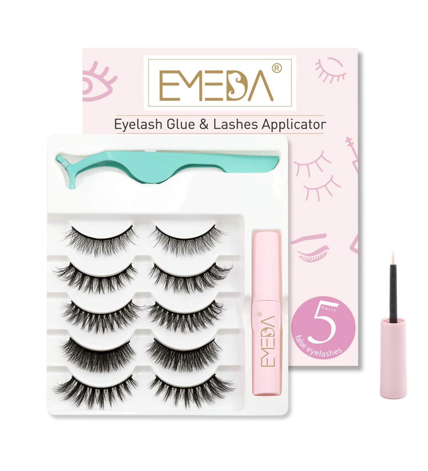 EMEDA 3D Natural False Lashes 5 Pairs Multipack with Glue - Fluffy Cat Eye, Thick & Long Eyelashes Kit - Buy Online on GoSupps.com