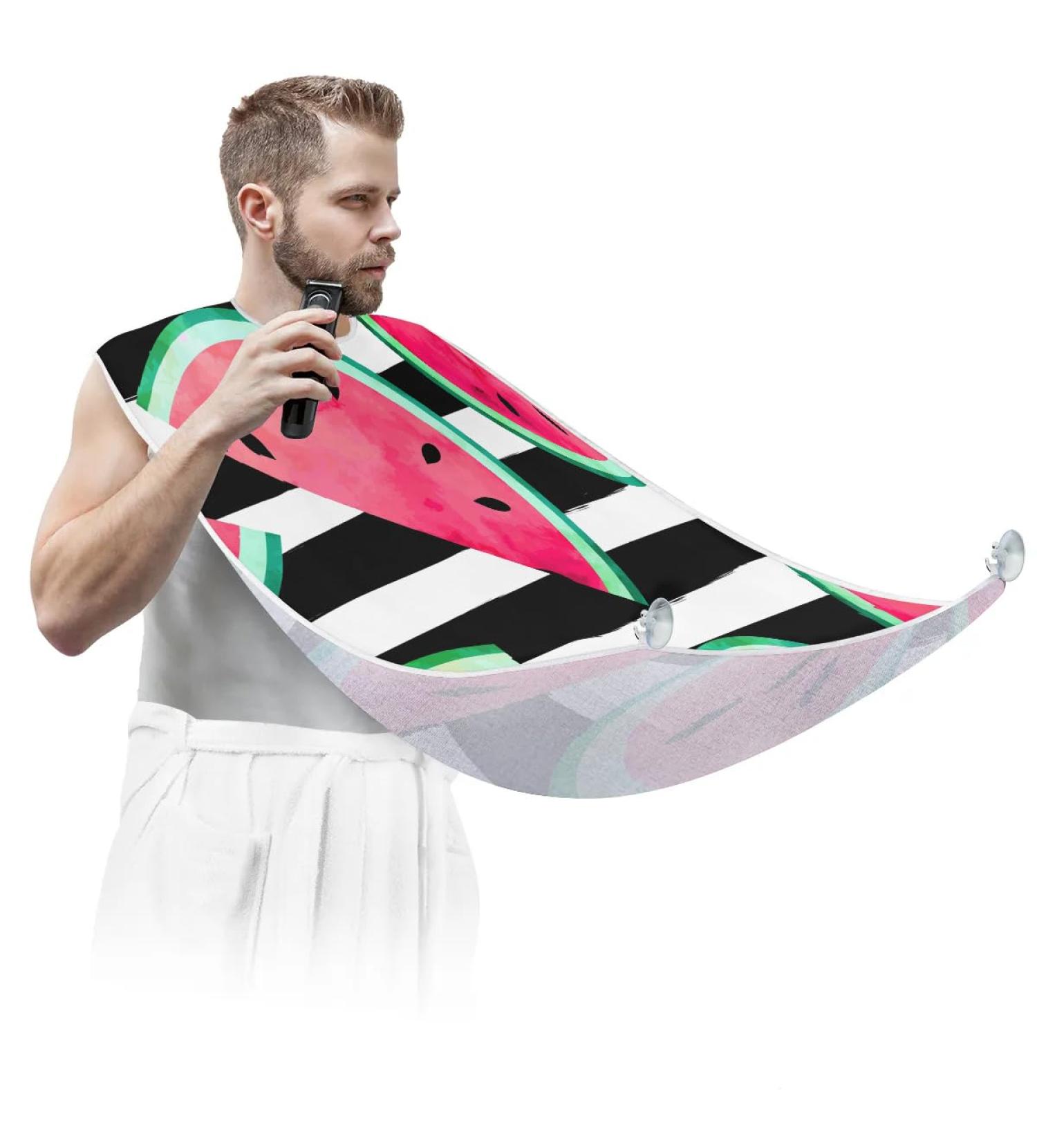 Watermelon Stripe Beard Bib - Waterproof Hair Catcher Apron for Men Non-Stick Grooming Cape with Suction Cups Perfect Gift for Shaving & Trimming - Buy Online on GoSupps.com