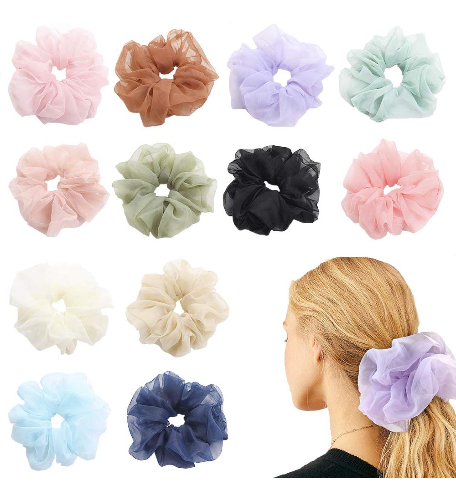 12 Pack Oversized Organza Hair Scrunchies for Women and Girls - Soft Hair Bands and Ties for Ponytail - Hair Accessories - Buy Online on GoSupps.com