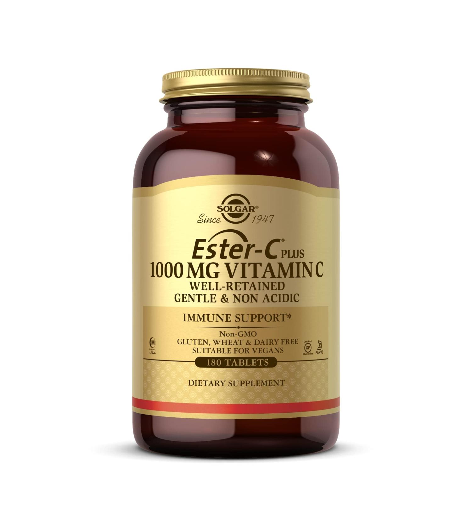Solgar Ester-C Plus 1000mg Vitamin C - 180 Tablets | Non-Acidic & Gentle Formula | Supports Respiratory Health | Non-GMO & Gluten-Free - Buy Online on GoSupps.com