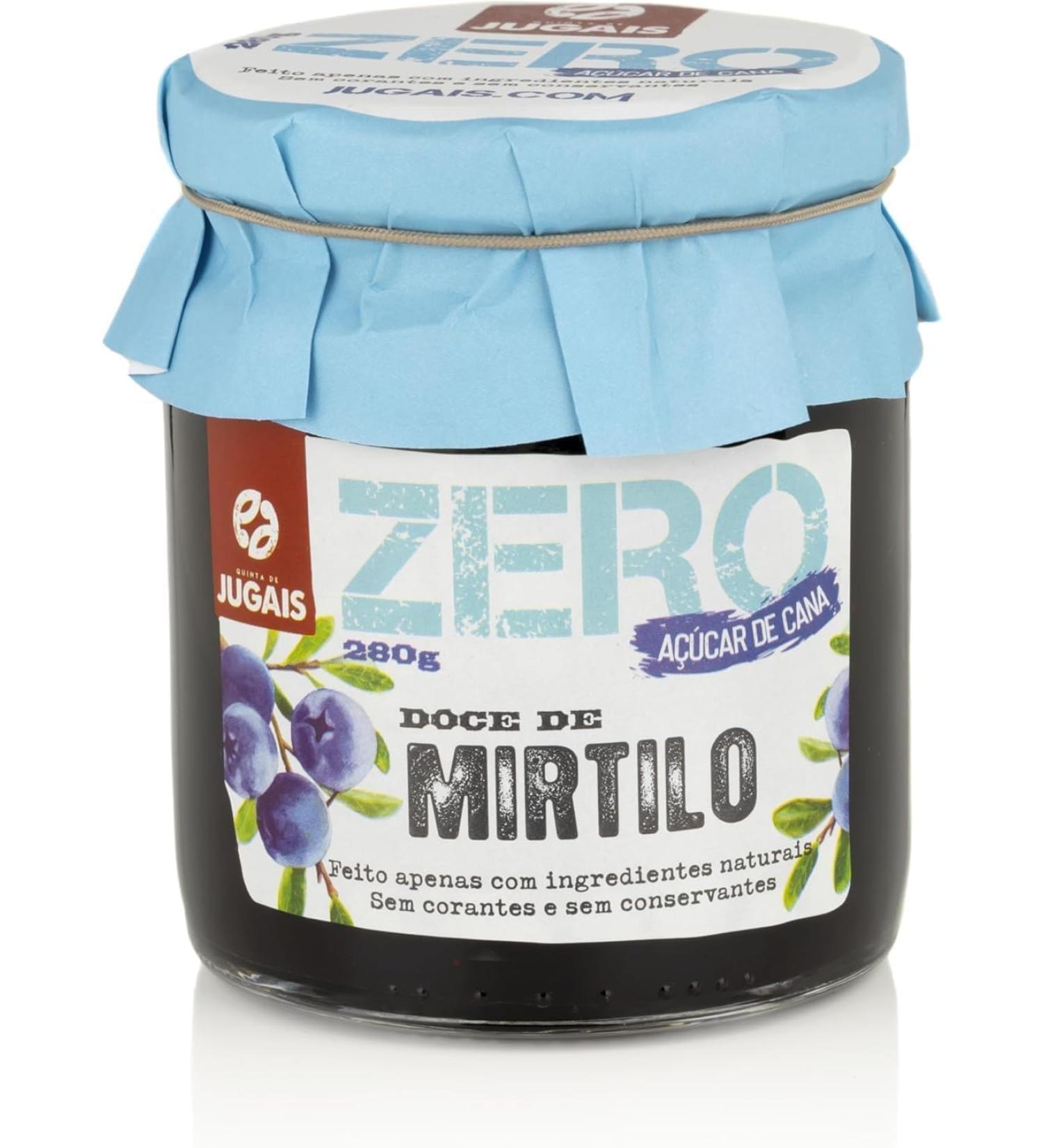 Quinta de Jugais Blueberry Zero Jam - 100% Natural No Sugar Added - Authentic Blueberry Flavour - Ideal for a Healthy Snack & Healthy Breakfast - 280g