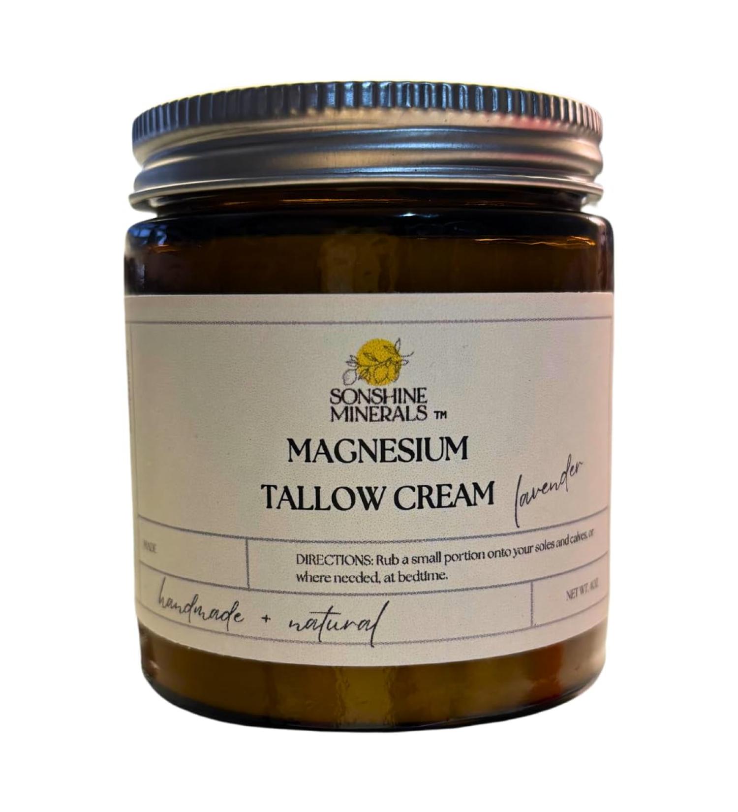 Sonshine Minerals Magnesium Tallow Cream with Lavender | Grass Fed Beef Tallow Topical Cream | Calming Deeply Moisturizing Skin Care | 4 oz - Buy Online on GoSupps.com