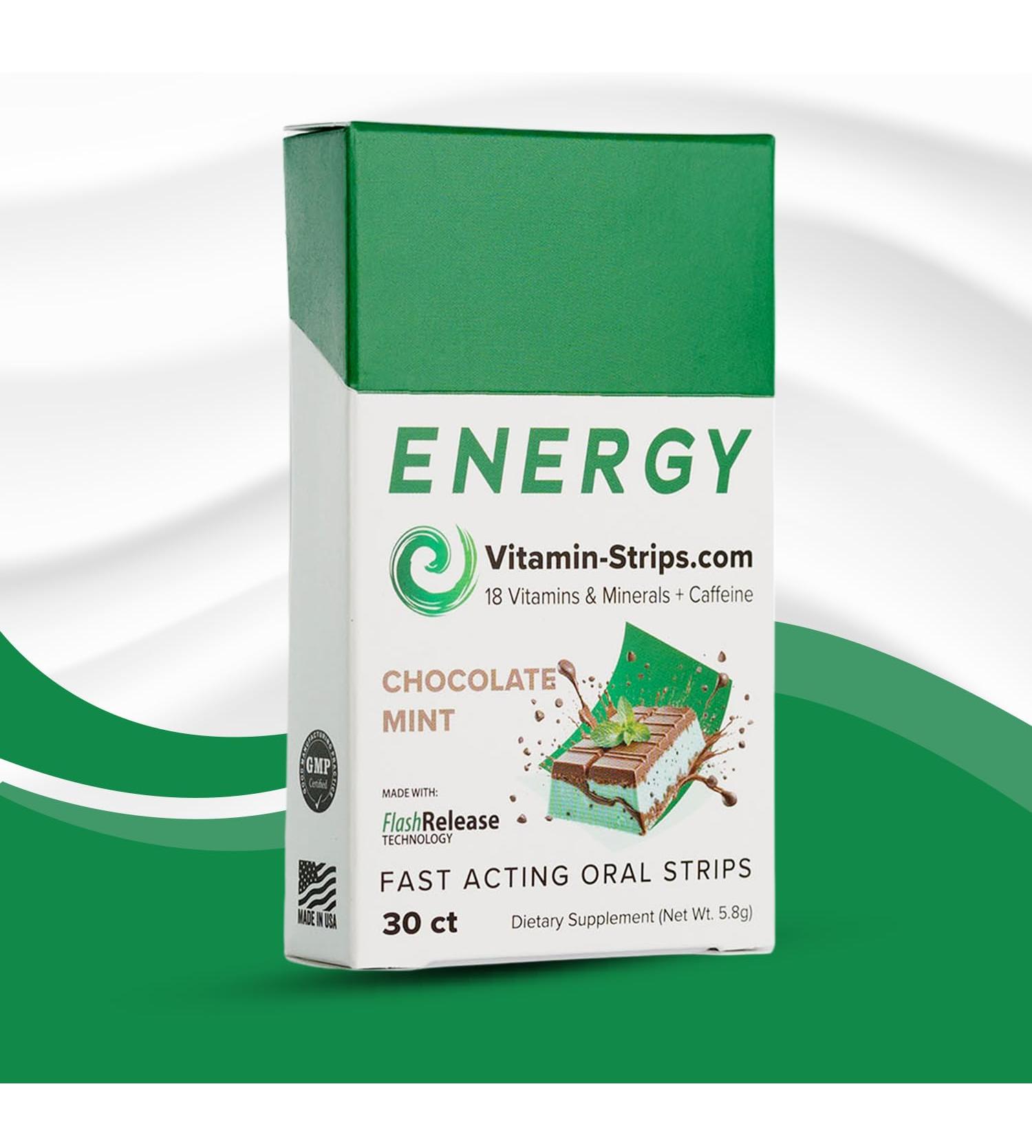 Peak Performance Energy Strips - Vegan Gluten-Free Sugar-Free - 18 Vitamins & Minerals - Instant Chocolate Mint Energy Boost - 30 Oral Strips - Buy Online on GoSupps.com