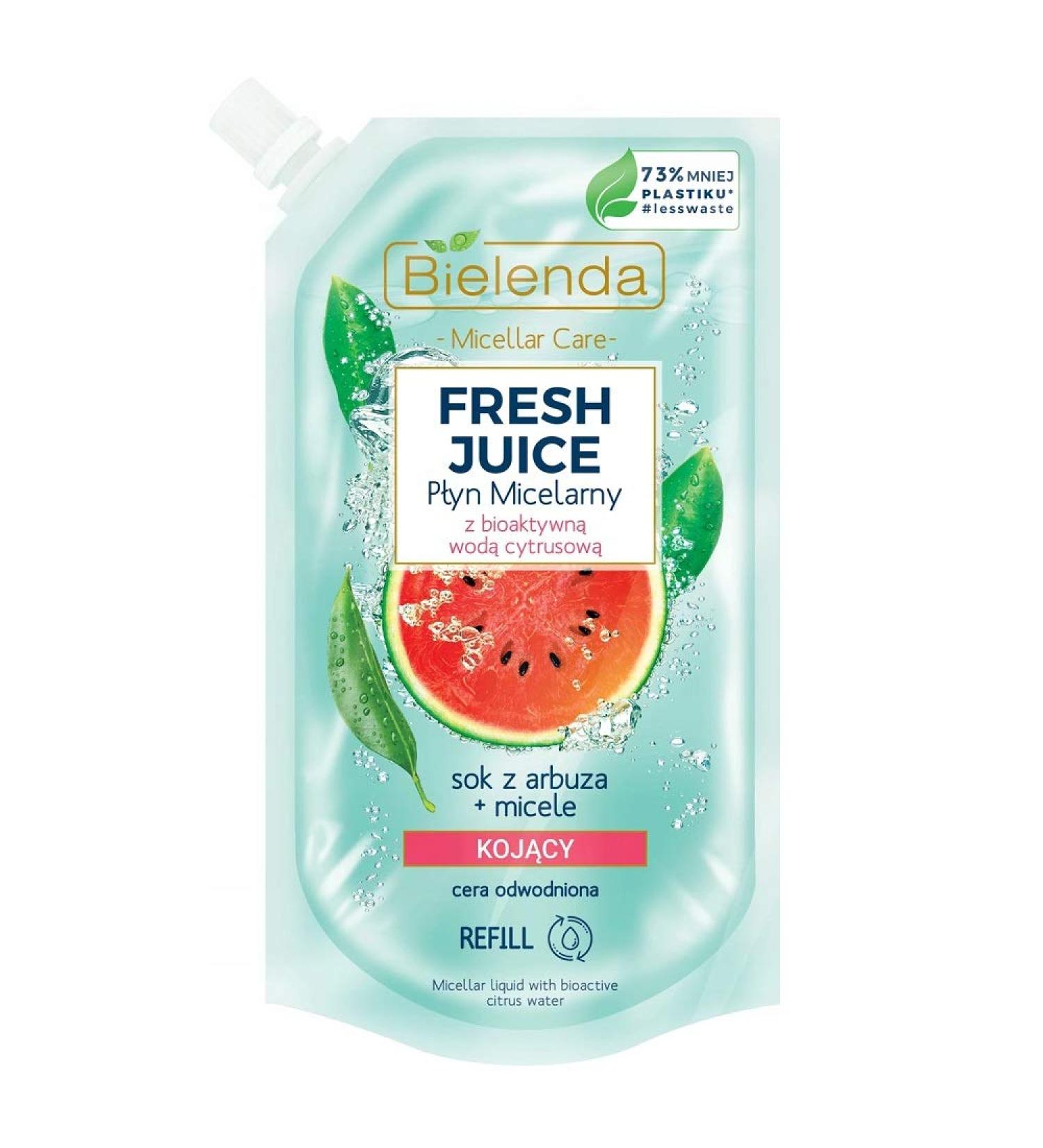 Bielenda Fresh Juice Micellar Liquid with Bioactive Citrus Water Contains Moisturising Watermelon Juice And Cleansing Micelles Refill 500ml