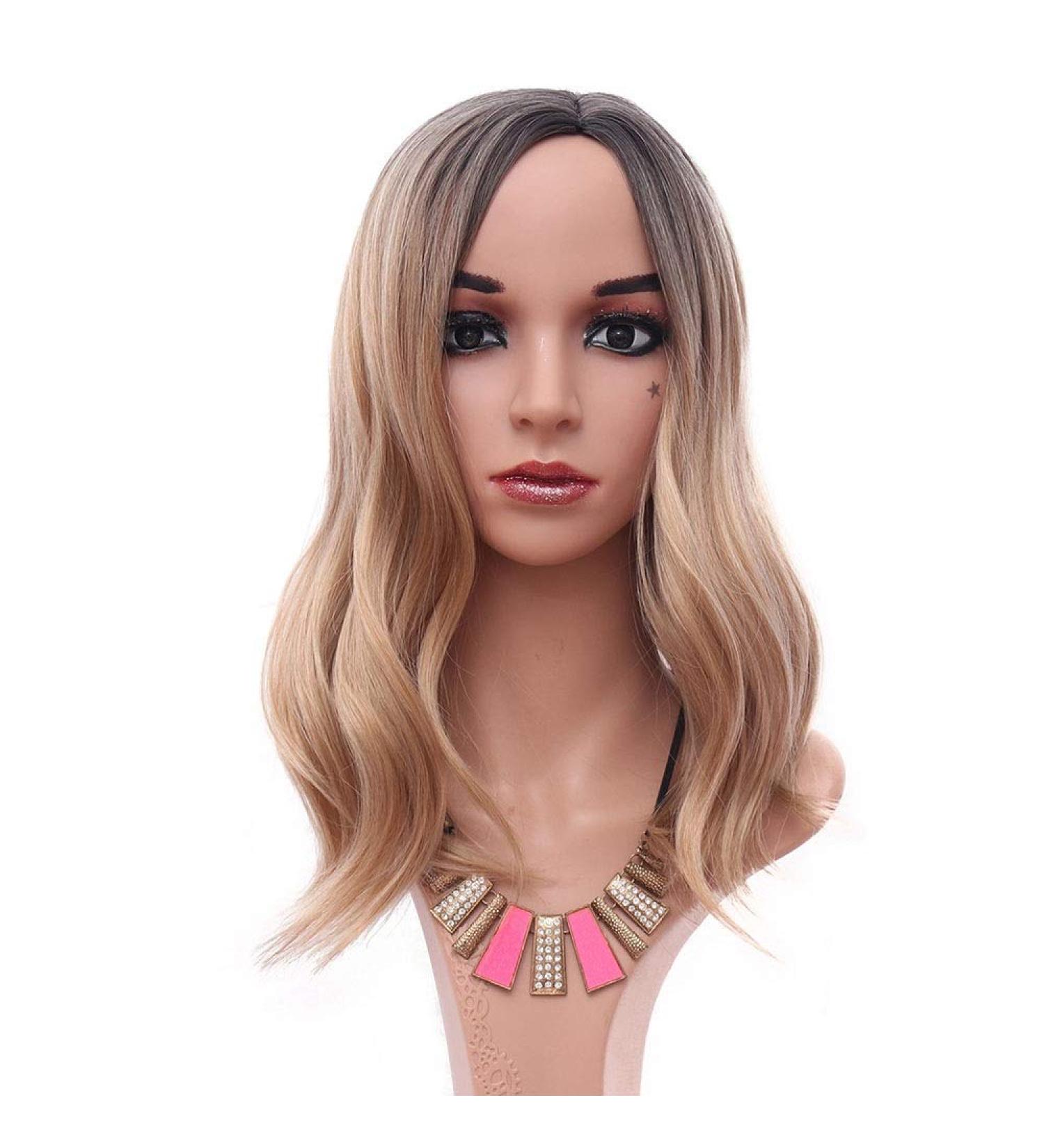 Chtom Fashion Curly Hair Wig - 18 Inch Medium Long Gray Gradient Golden Waves | International Shipping Available - Buy Online on GoSupps.com