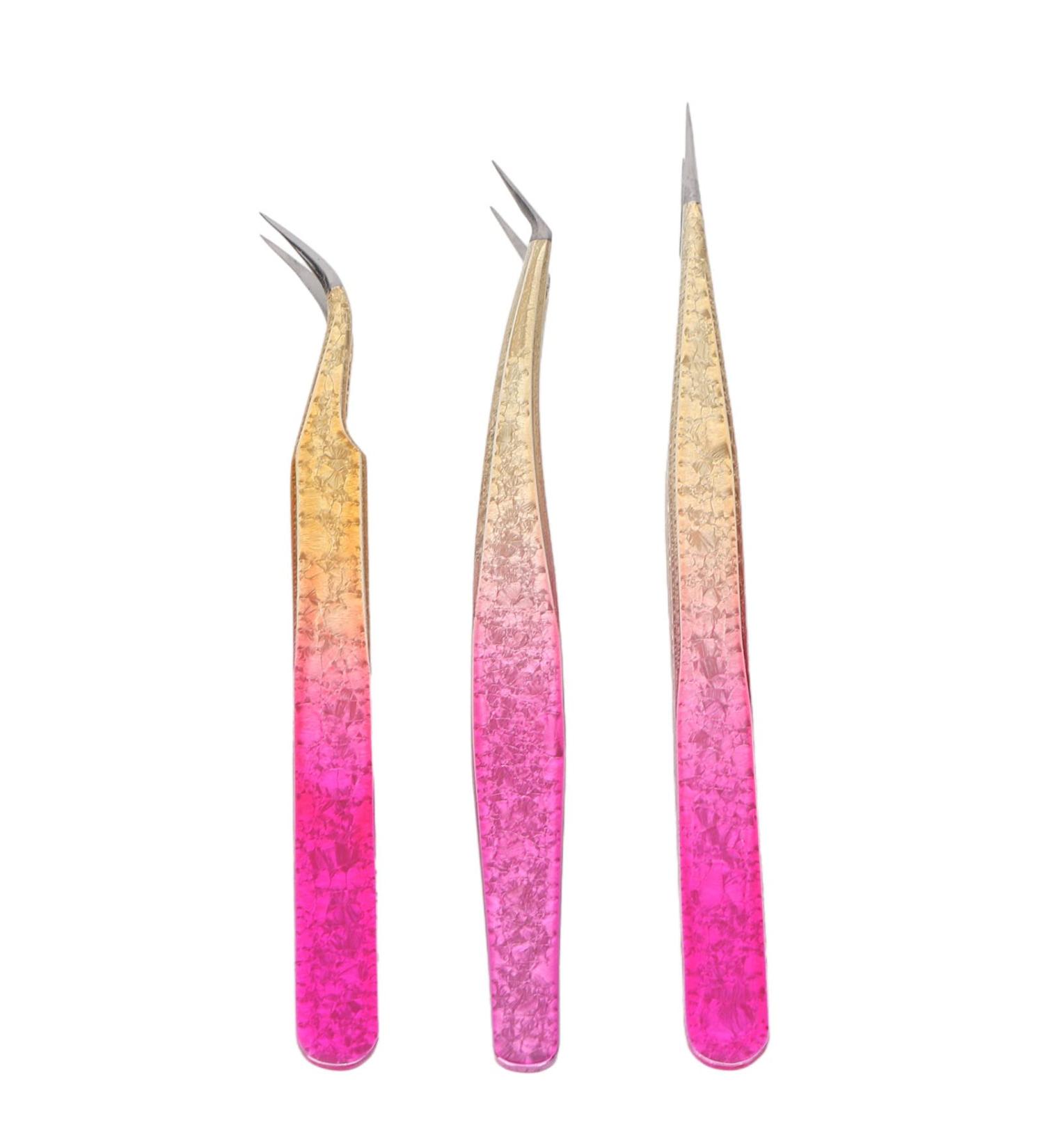 Premium Nail Strass Picking Tweezers Set - 3 Professional Nail Art Tweezers with Color Gradient Straight & Curved Stainless Steel Tips for Manicure & Rhinestones - Buy Online on GoSupps.com
