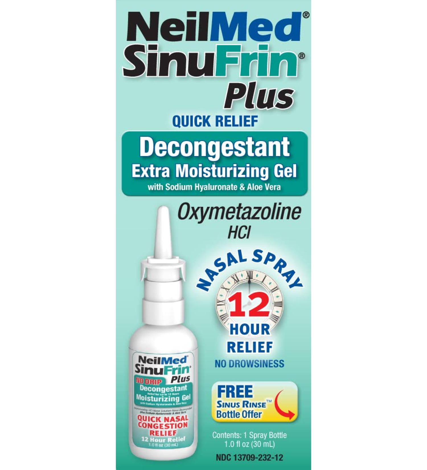 NeilMed SinuFrin Plus Decongestant 12 Hour Nasal Congestion Moisturizing Gel with Sodium Hyaluronate & Aloe Vera - 30mL Bonus Pack - Buy Online on GoSupps.com