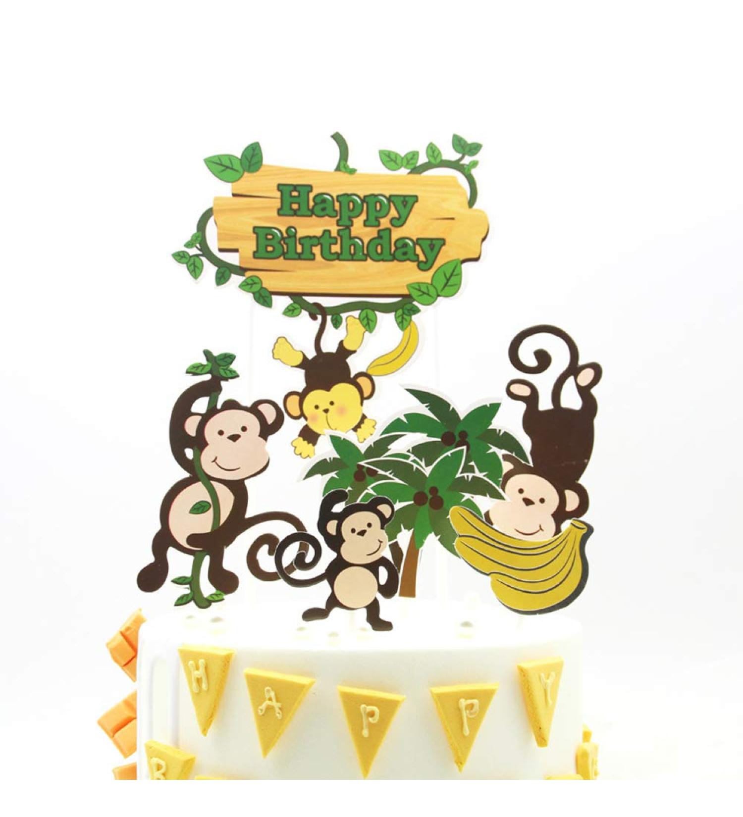 Jungle Safari Cake Decorations Monkey Theme Happy Birthday Cake Topper Animal Cupcake Toppers Picks for Animals Theme Baby Showers Birthday Party Supplies - Buy Online on GoSupps.com