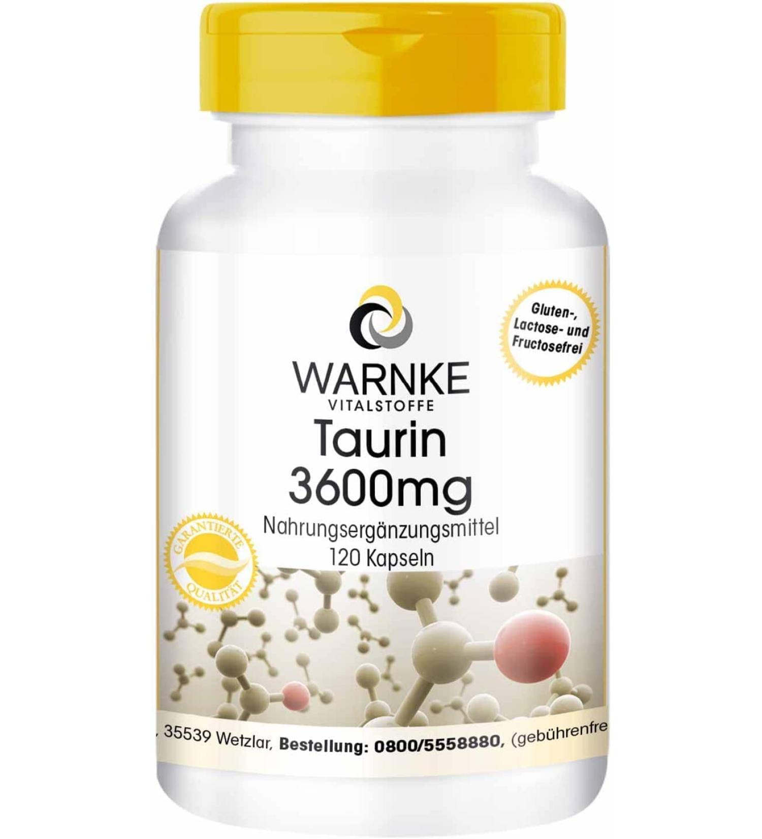 High Dose Taurine Capsules 3600mg - Vegan | 120 Capsules | Warnke Vitalstoffe - German Pharmacy Quality - Buy Online on GoSupps.com