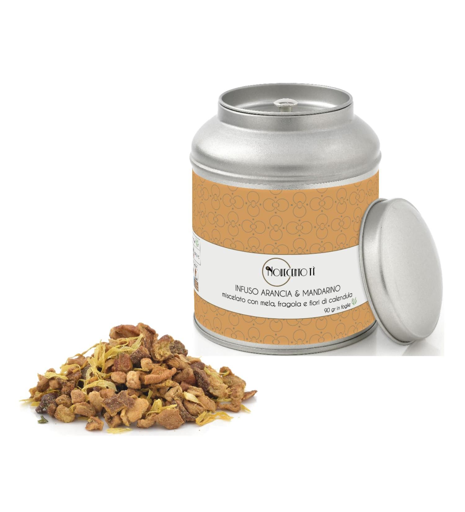  NOVECENTO TE' Novecento T | Orange and Mandarin Leaf Infusion - 90g | Mandarin Herbal Tea | Fruity blend of citrus fruits apples and strawberries in a loose-leaf metal tin - Buy Online on GoSupps.com