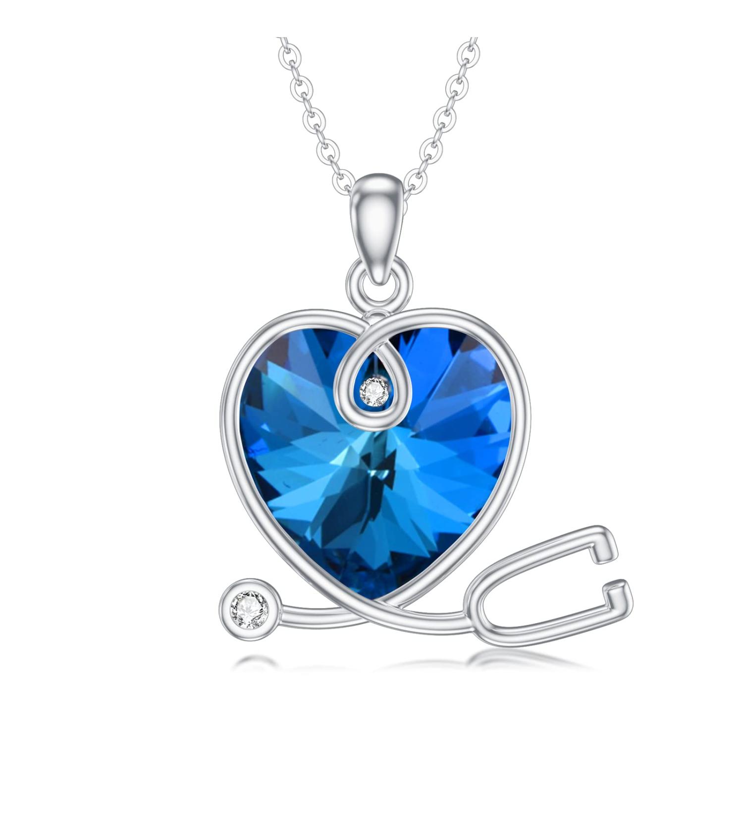 LONAGO Stethoscope Pendant Necklace - 925 Sterling Silver Heart Crystal Jewelry for Nurses & Doctors | Perfect Birthday & Graduation Gifts - Buy Online on GoSupps.com