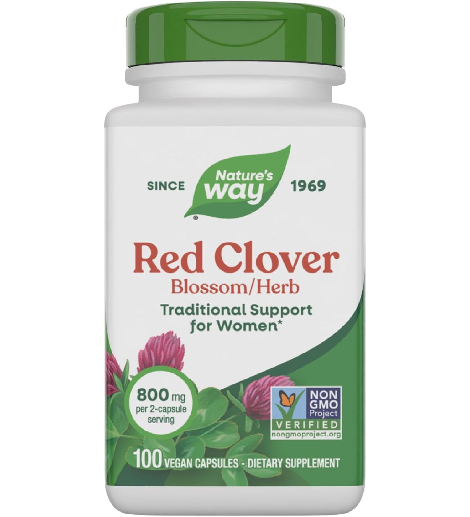 Nature's Way Red Clover Blossom 800 mg - 100 Vegan Capsules for Hormonal Balance - Buy Online on GoSupps.com