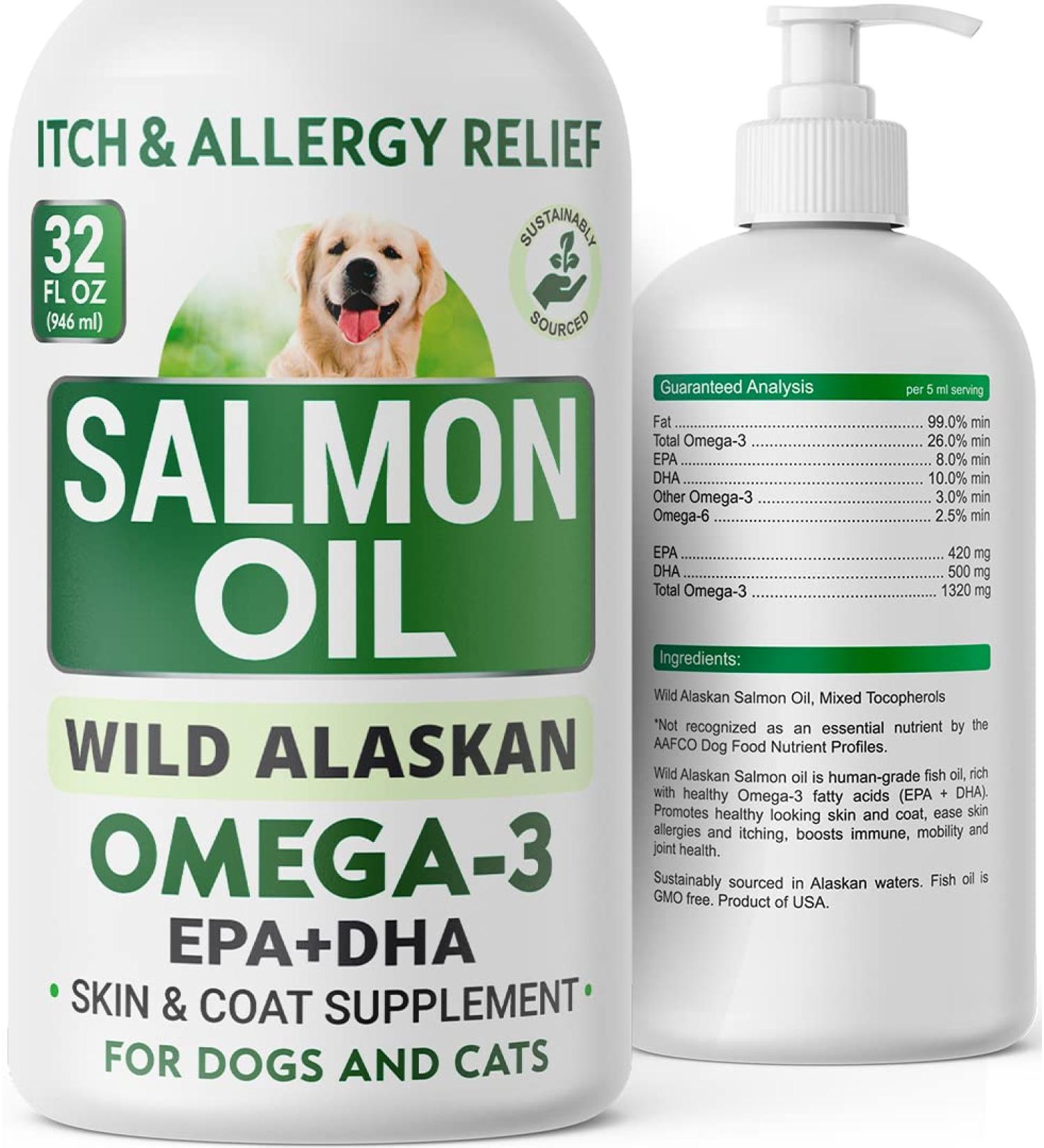 Bark&Spark Salmon Oil for Dogs & Cats - Omega-3 Skin & Coat Support - Liquid Supplement 32oz - Buy Online on GoSupps.com
