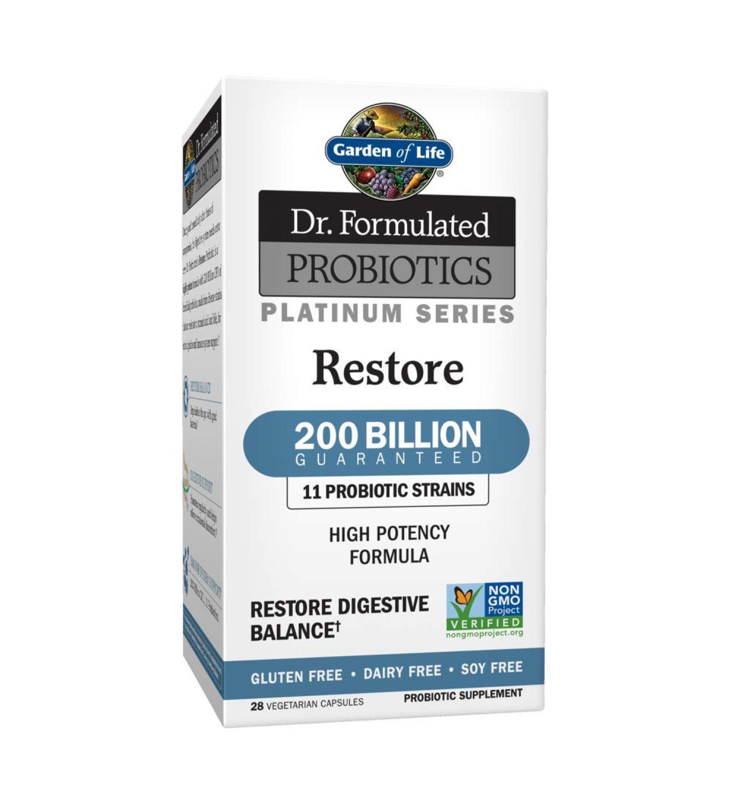 Dr. Formulated Probiotics Platinum Series Restore 200 Billion CFU - Vegan, Non-GMO, Gluten-Free, Dairy & Soy Free - 28 Capsules - Buy Online on GoSupps.com