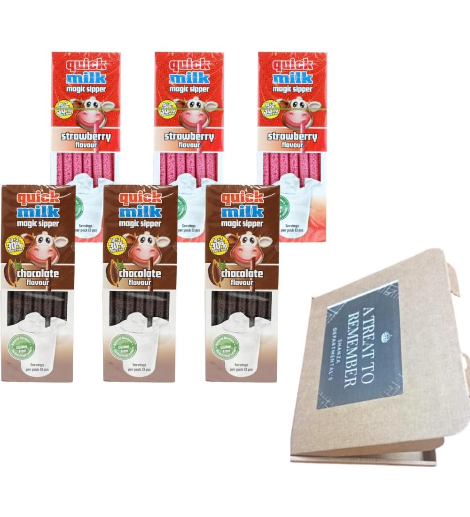 Dr Moo Quick Milk Straw Set - 78 Flavored Straws for Kids: 3X Chocolate (13 Pack) + 3X Strawberry (13 Pack) - Buy Online on GoSupps.com