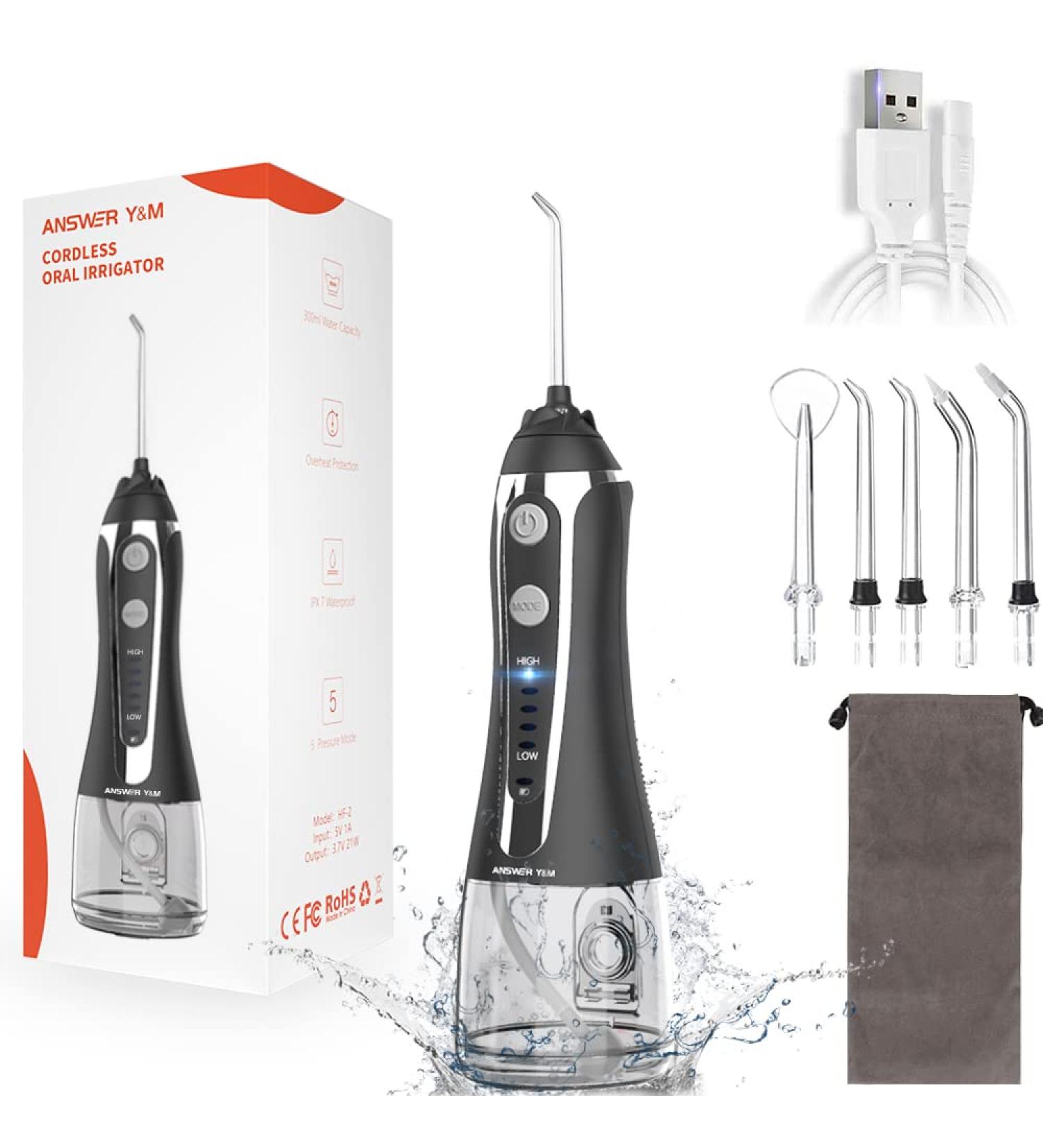 Oral Irrigator Test Winner 2024 - Cordless 300ML IPX7 for Braces & Bridges - Ideal for Home & Travel (Black) - Buy Online on GoSupps.com
