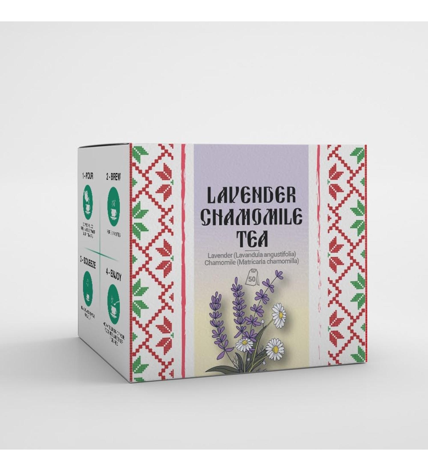 Lavender and Chamomile Tea by Amelia Rose | Sleep Tea | Relax Tea | 50 Tea Bags | 100% Natural Lavender and Chamomile Herbal Tea - Buy Online on GoSupps.com