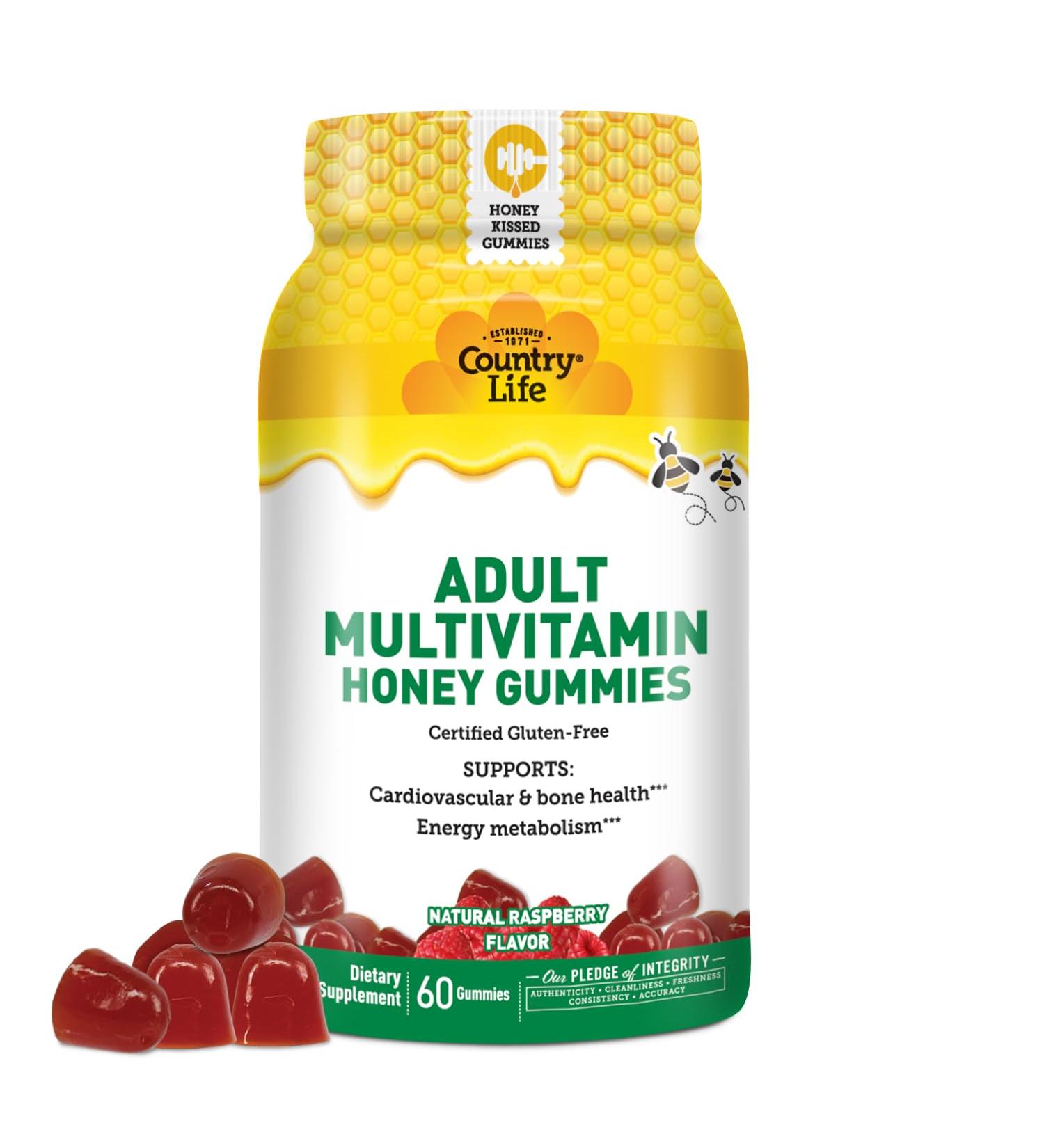 Country Life Adult Multivitamin Honey Gummies Bone Heart & Energy Support Non-GMO Certified Gluten Free Vegetarian Naturally Sweetened 60 Gummies 60 Count (Pack of 1) - Buy Online on GoSupps.com