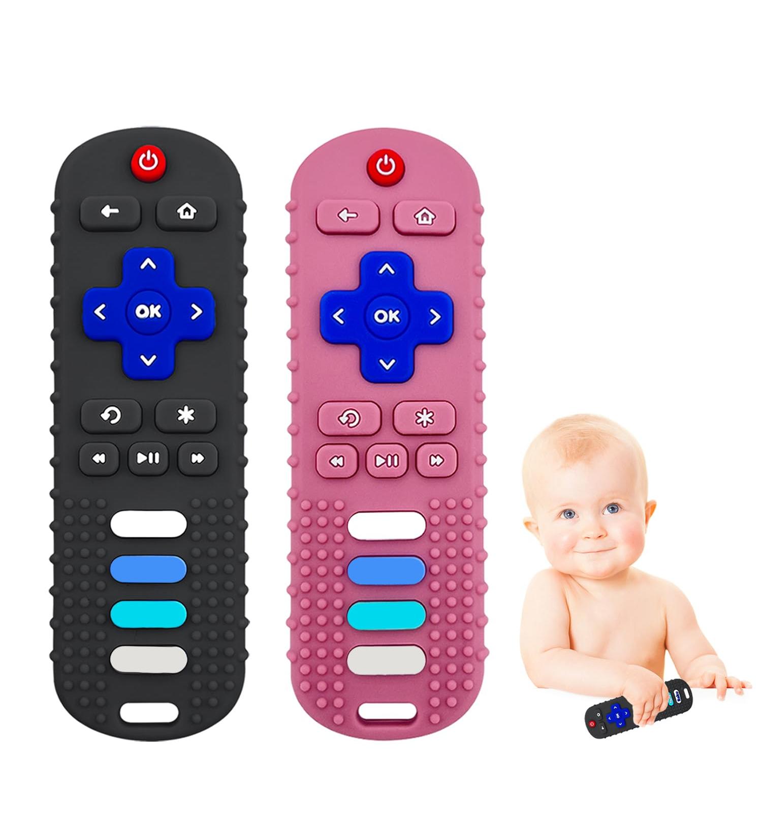 ERSIHUA Silicone Baby Teething Toys - 2-Pack TV Remote Teethers for 3-12 Months Boys and Girls (Black+Pink) - Buy Online on GoSupps.com