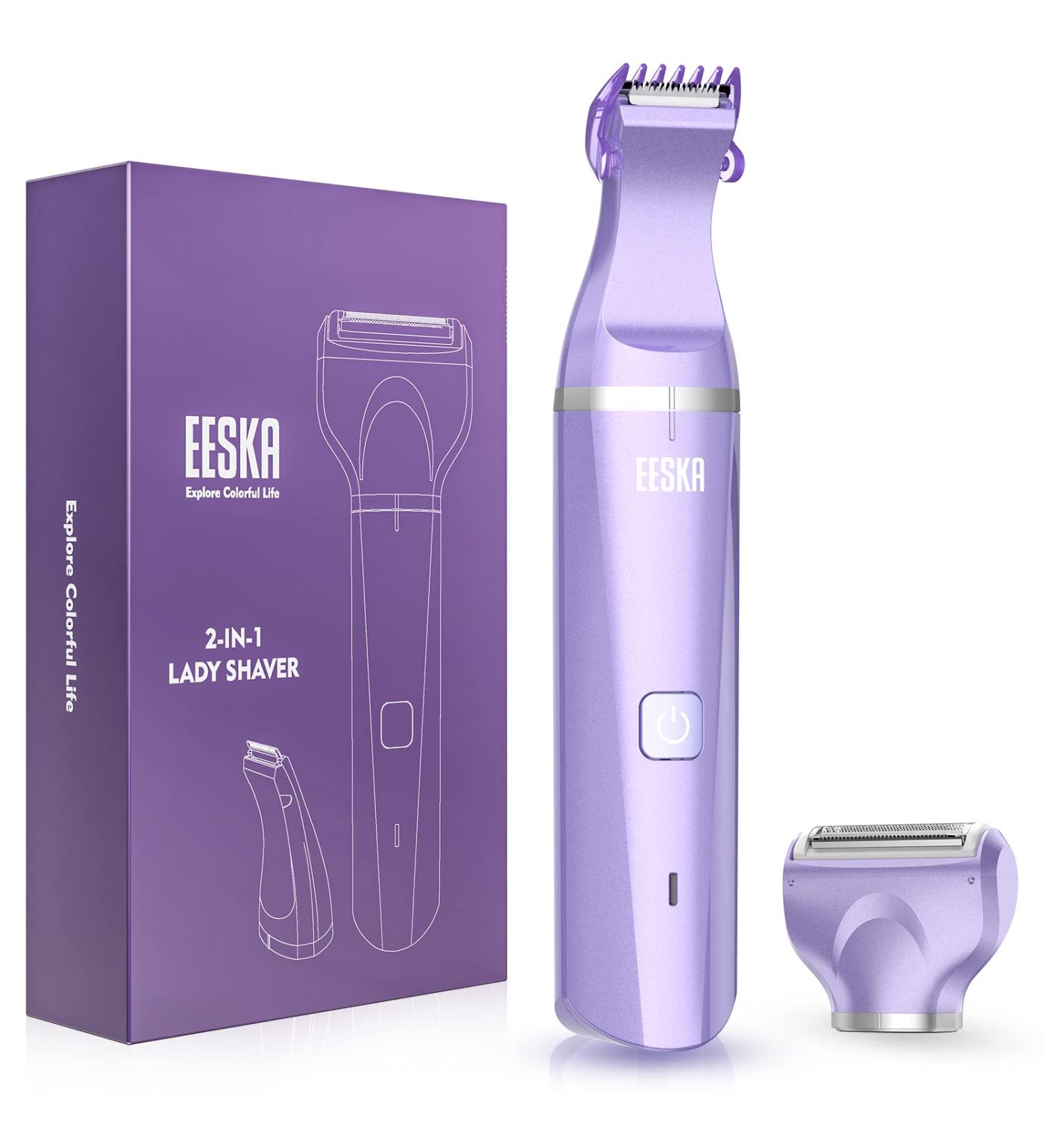 EESKA Bikini Trimmer for Women - 2-in-1 Electric Lady Clipper for Painless Hair Removal - Rechargeable IPX7 Waterproof Shaver - Purple - Buy Online on GoSupps.com