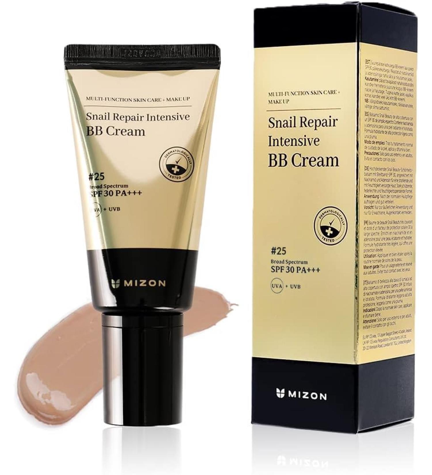 MIZON SNAIL REPAIR INTENSIVE BB CREAM (#25 Beige) Soin cor en - Couvrance Totale Finition Impeccable - Anti- ge & claircissante - Sans Parfum ni Huile - Pour Tous Types de Peau