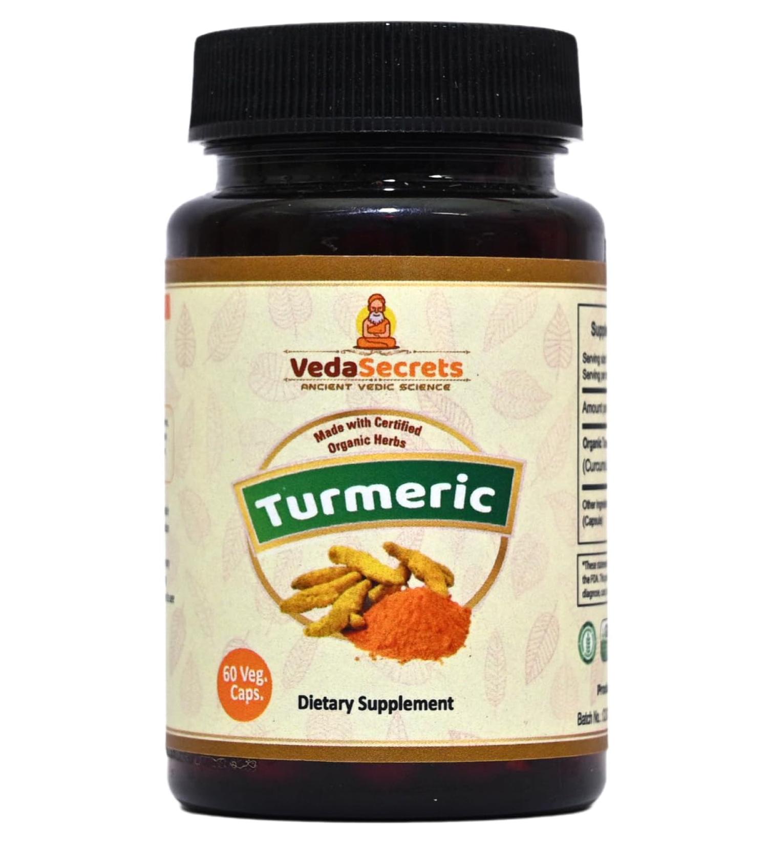 VedaSecrets Organic Turmeric Glow - 100% Natural Gluten-Free Vegan Herbal Supplement - 60 Vegetarian Capsules (30-Day Supply) - Buy Online on GoSupps.com