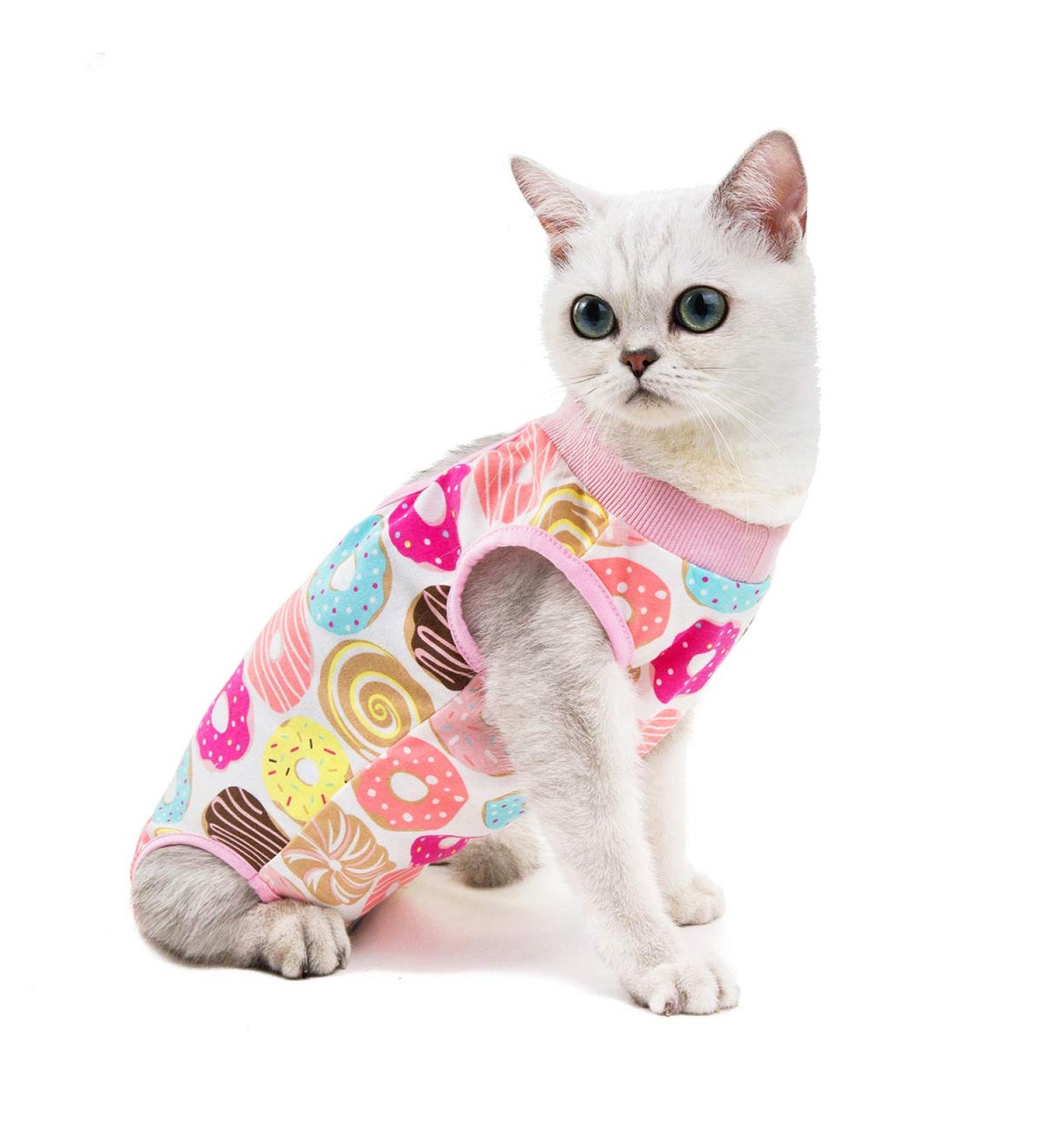 BT Bear Cat Professional Surgery Recovery Suits Cat Clothes for Abdominal Wounds or Skin Diseases After Surgery Wear Home Clothing L: back length 35cm Donuts - Buy Online on GoSupps.com