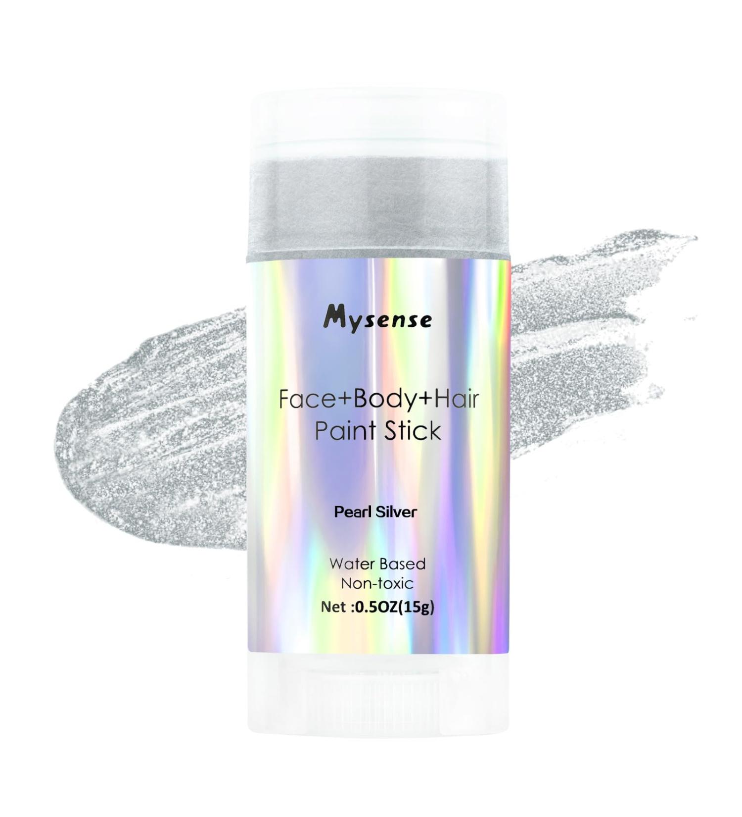 Mysense Pearl Silver Face & Body Paint Stick - Non-toxic Water Based Metallic Makeup for Halloween & Cosplay - 0.5oz - Buy Online on GoSupps.com