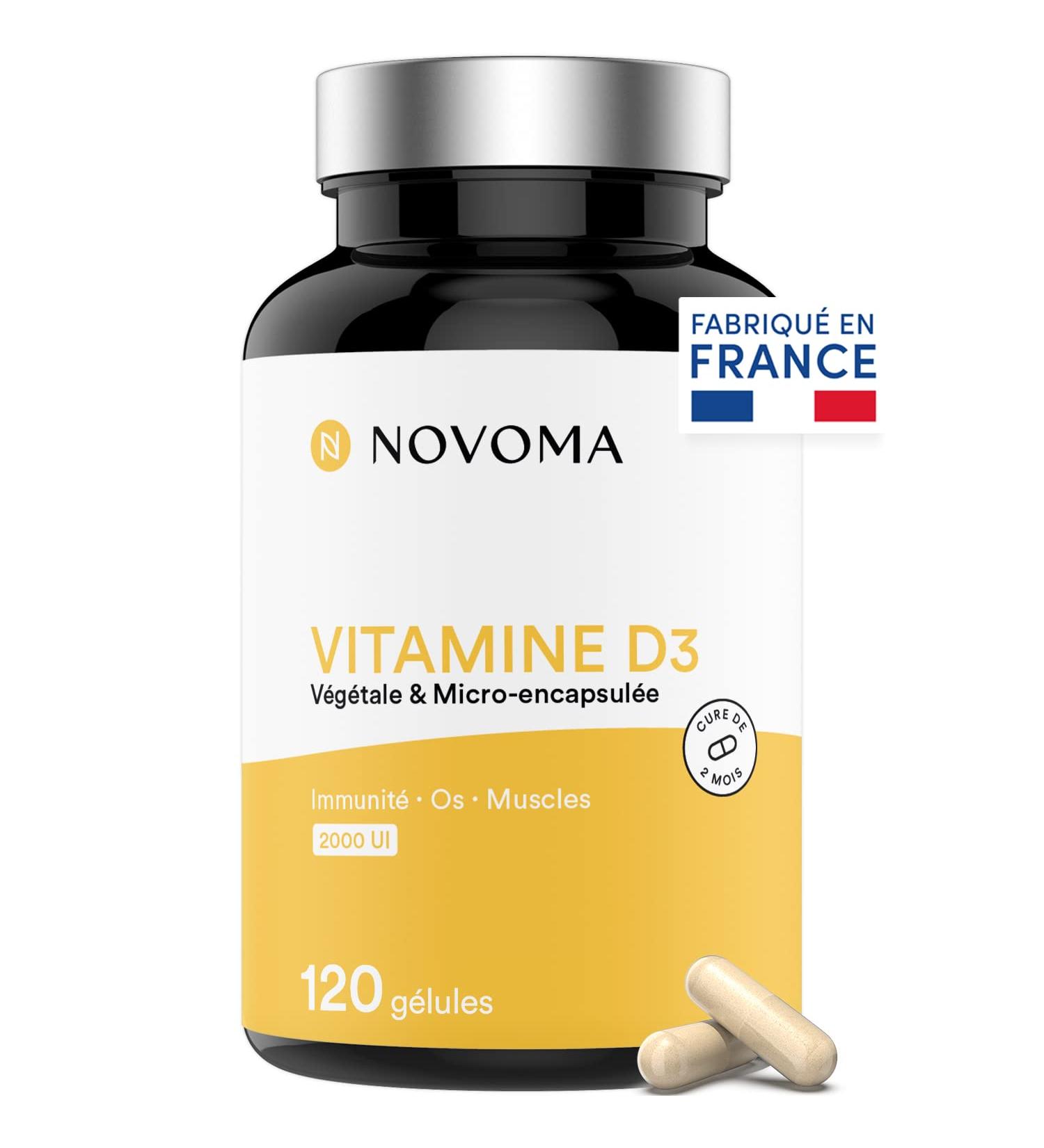 NOVOMA Vitamin D3 2000 IU/d Natural Vitamin D Micro-Encapsulated - High Absorption Immune System Bone & Muscle Health 2 Month Cure 120 Capsules Made in France - Buy Online on GoSupps.com