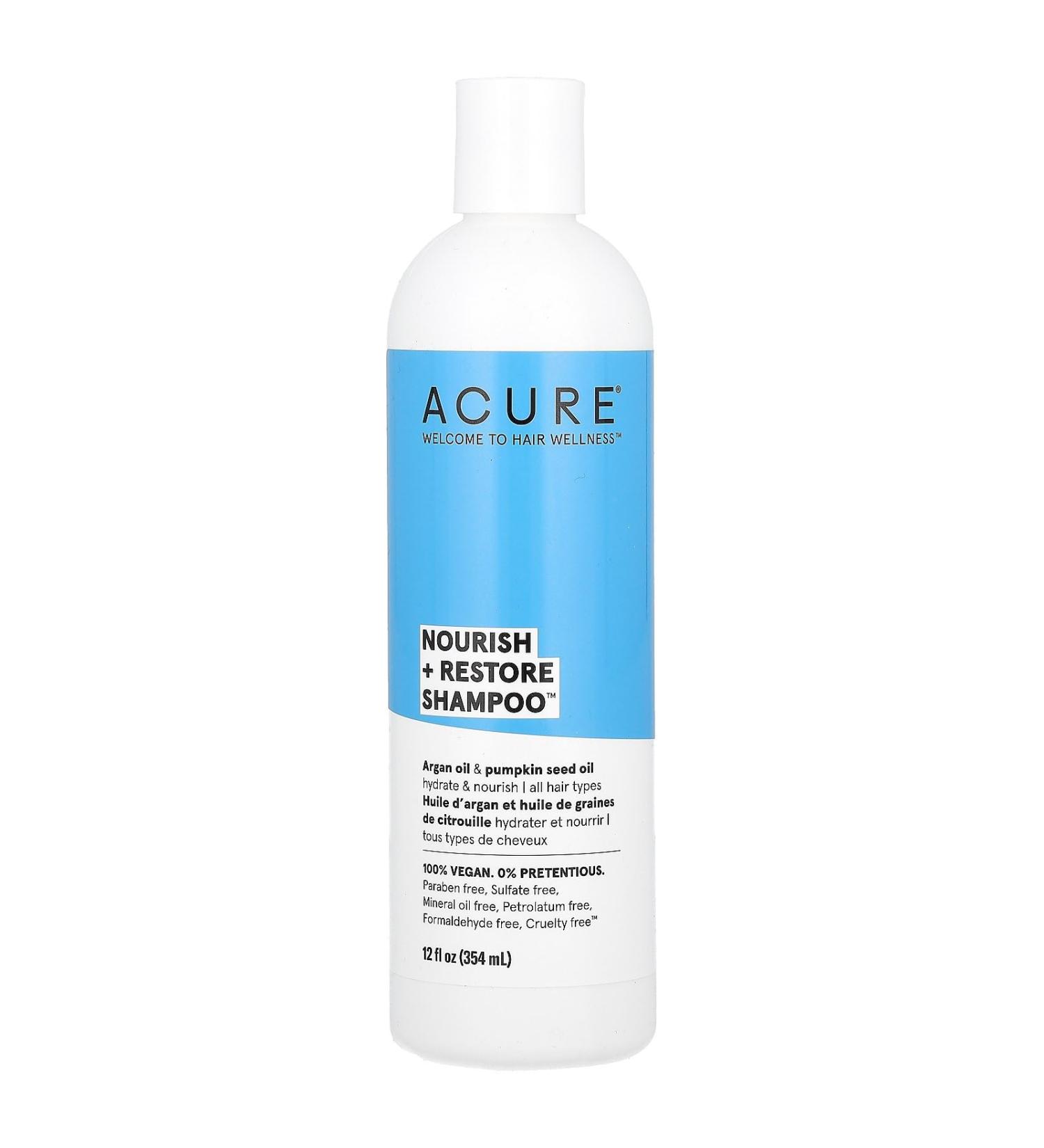 ACURE Nourish + Restore Shampoo All Hair Types Argan Oil & Pumpkin Seed Oil 12 fl oz (354 ml)