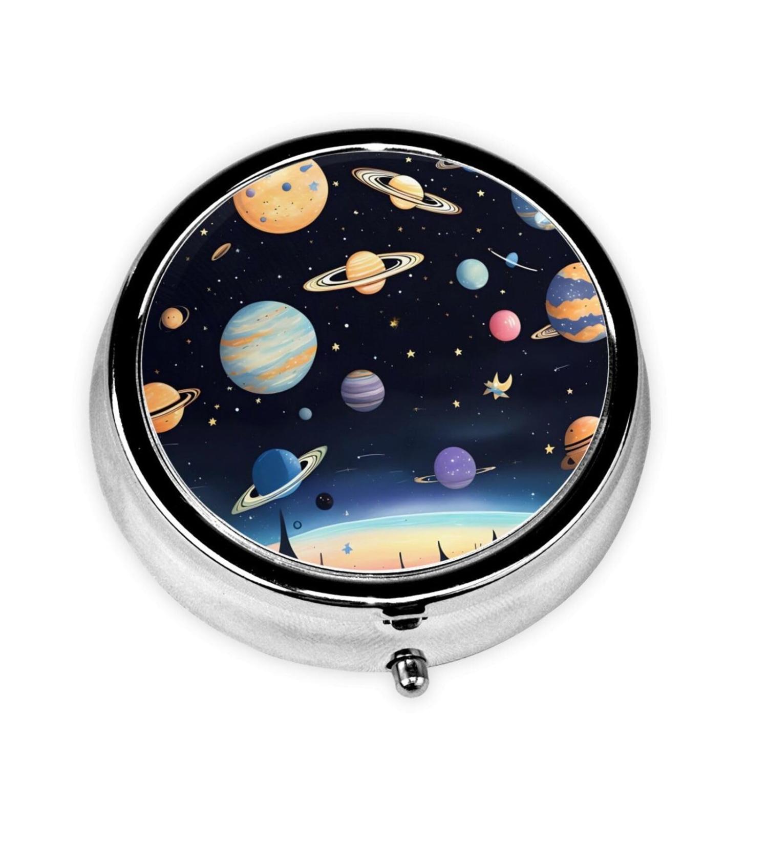 Saturn Jupiter Earthround Pill Box - 3 Compartment Portable Travel Organizer for Easy Medication Management - Buy Online on GoSupps.com