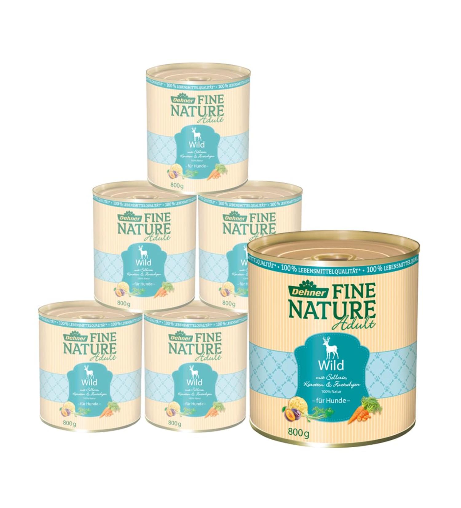 Dehner Fine Nature Wet Dog Food for Adults - Wild Flavor 6 x 800g Cans (4.8kg) | Premium Quality & International Shipping - Buy Online on GoSupps.com