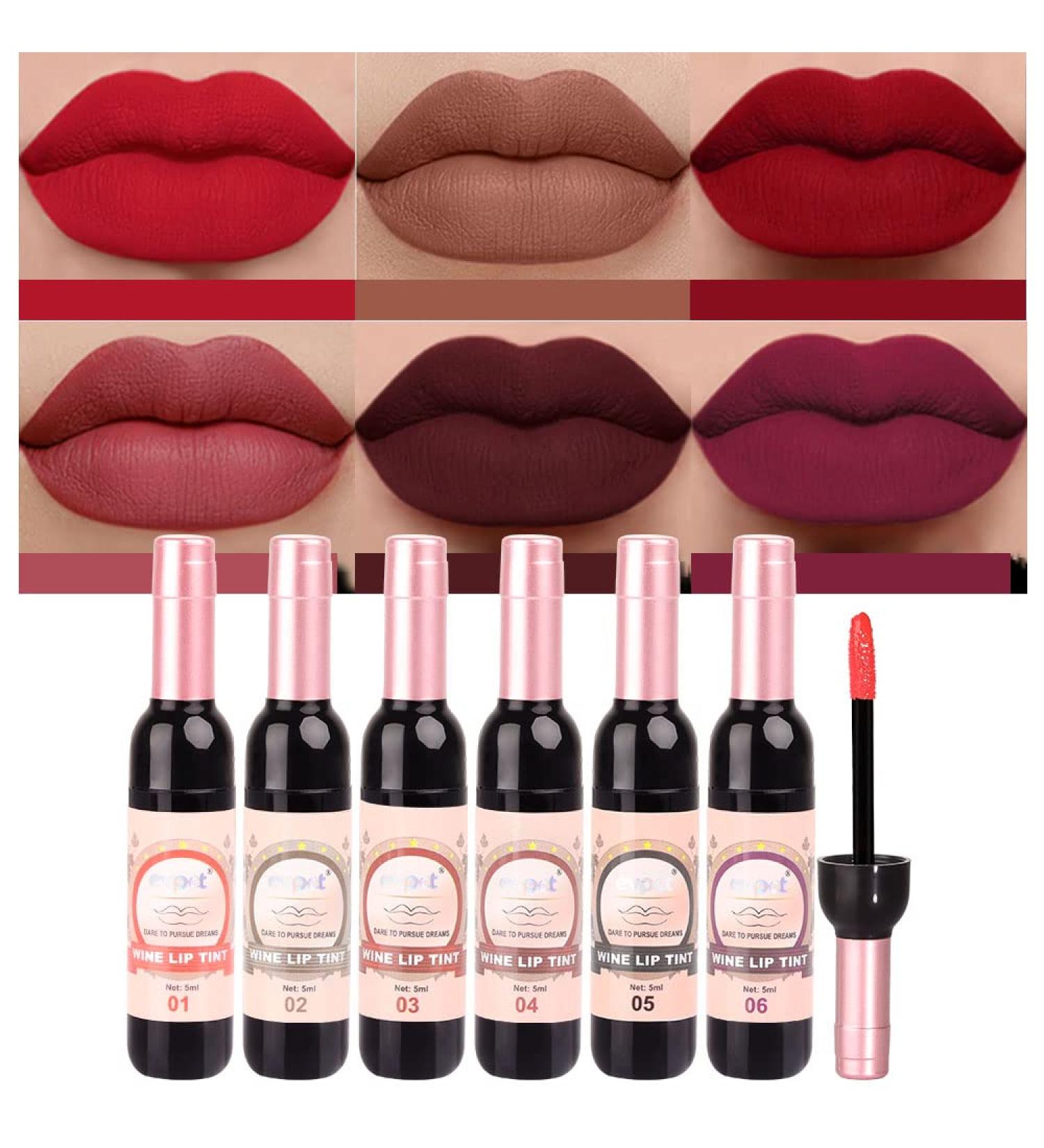 Matte Red Wine Liquid Lipstick Set - Long Lasting 24 Hour Waterproof Formula - 6 Colors - Velvet Finish - Pigmented Lip Makeup Gift for Girls and Women - Buy Online on GoSupps.com