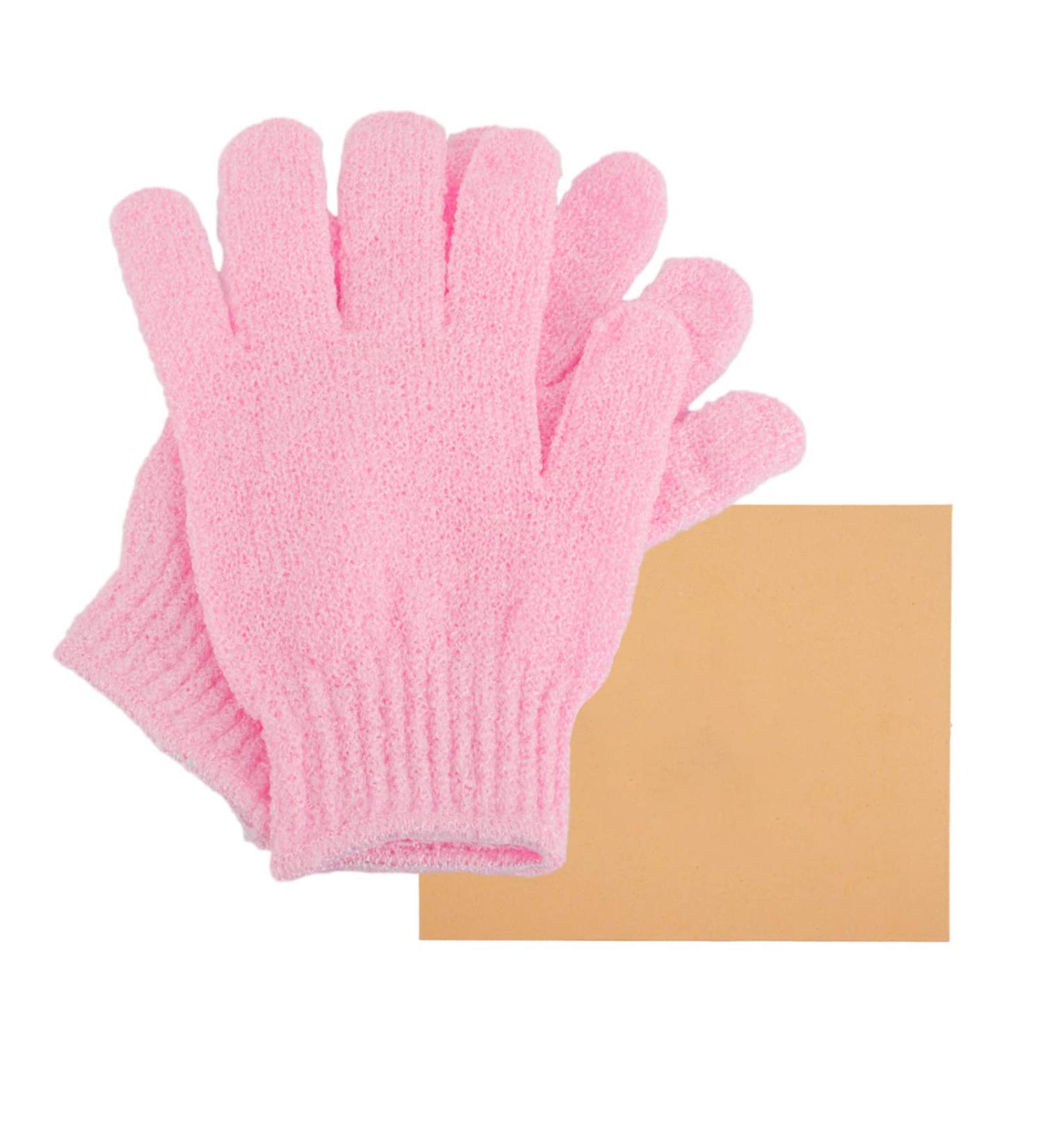 Natural Bamboo Exfoliating Bath Gloves - 1 Pair for Body and Face | Pink Wash Gloves for Adults and Kids - Body Shop Quality - Buy Online on GoSupps.com