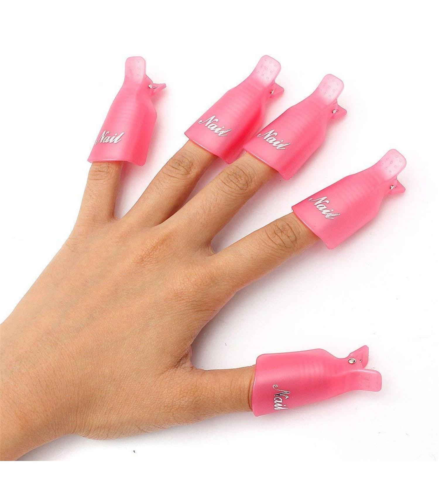 DIVISTAR 10 Pcs Nail Polish Removal Clips Acrylic Plastic Reusable Nail Polish Remover Clips for Nail Polish Remover Finger Polish Removal Pink