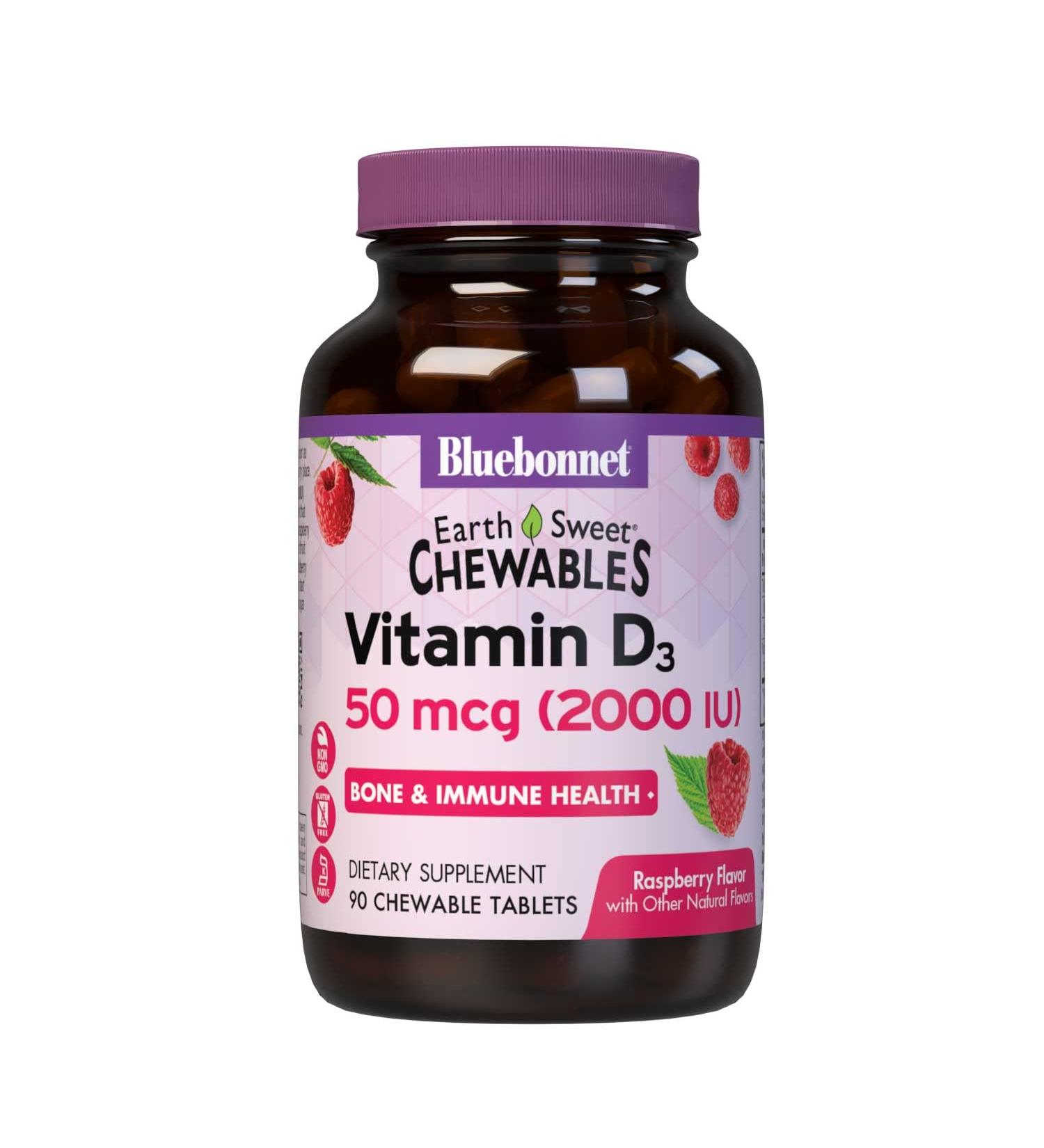 Bluebonnet Nutrition EarthSweet Chewables Vitamin D3 2000 IU - Natural Raspberry Flavor, 90 Tablets - Buy Online on GoSupps.com