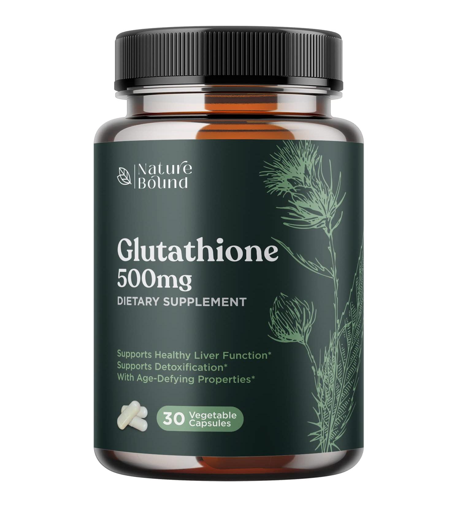 Nature Bound 500mg Glutathione Supplement - Skin Whitening Pills with Milk Thistle & Alpha Lipoic Acid - 30 Veg Capsules - Buy Online on GoSupps.com