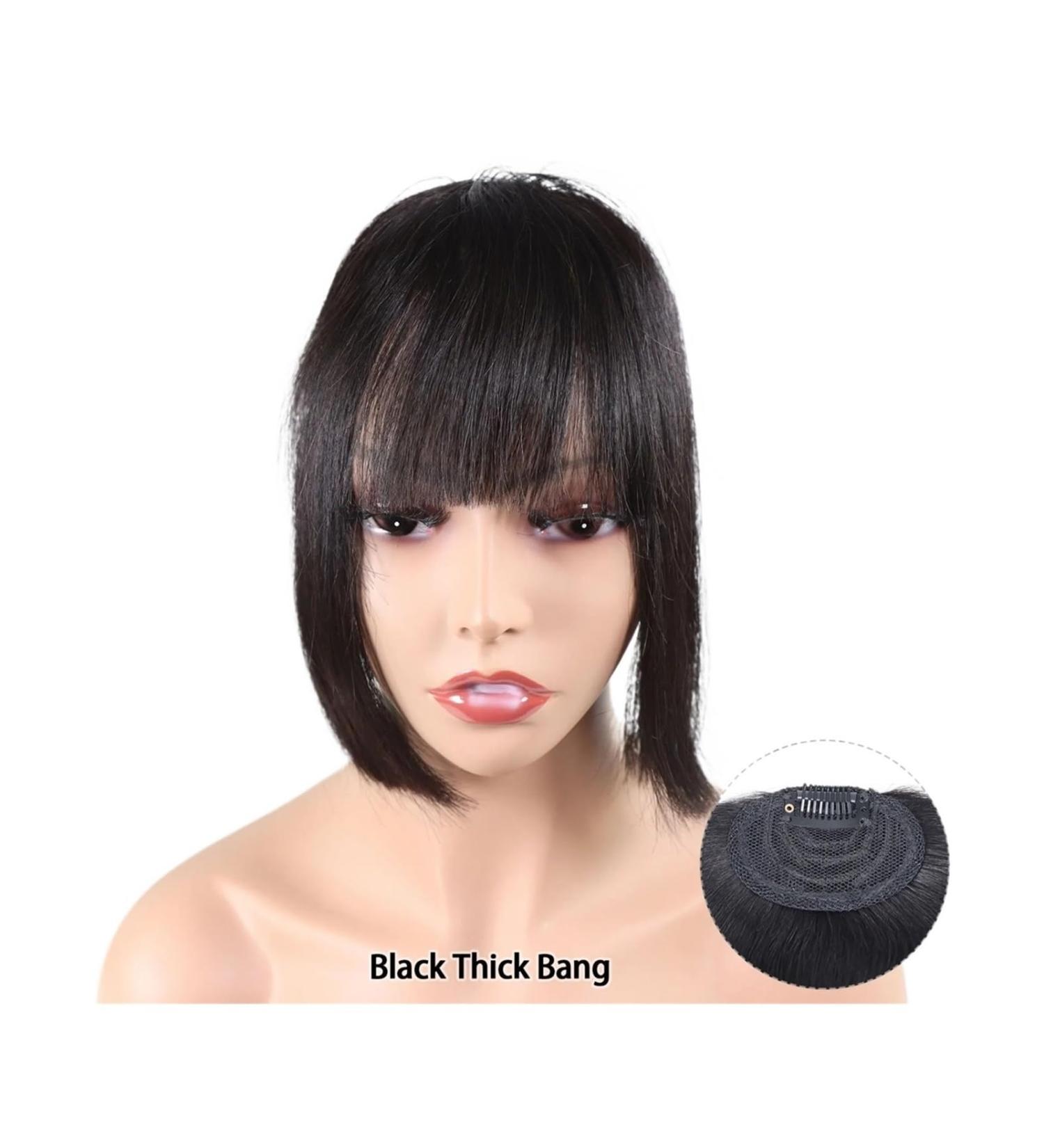 Bangs Hair Clip Human Hair Hairpieces Toppers for Women Wispy Fake Clip in Bangs Black Brown Air Bang Fringe Blunt Bangs Clip in Hair(Color:Black Thick Bang) 1 piece Black Thick Bang - Buy Online on GoSupps.com