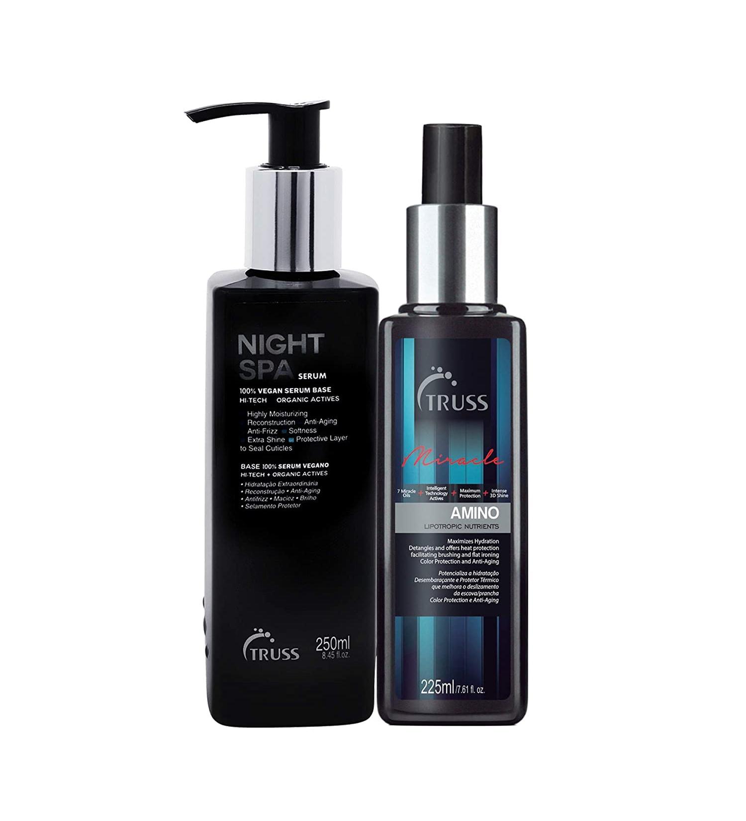 TRUSS Night Spa Serum Bundle: Overnight Hair Treatment with Amino Miracle & Heat Protectant Spray - Buy Online on GoSupps.com