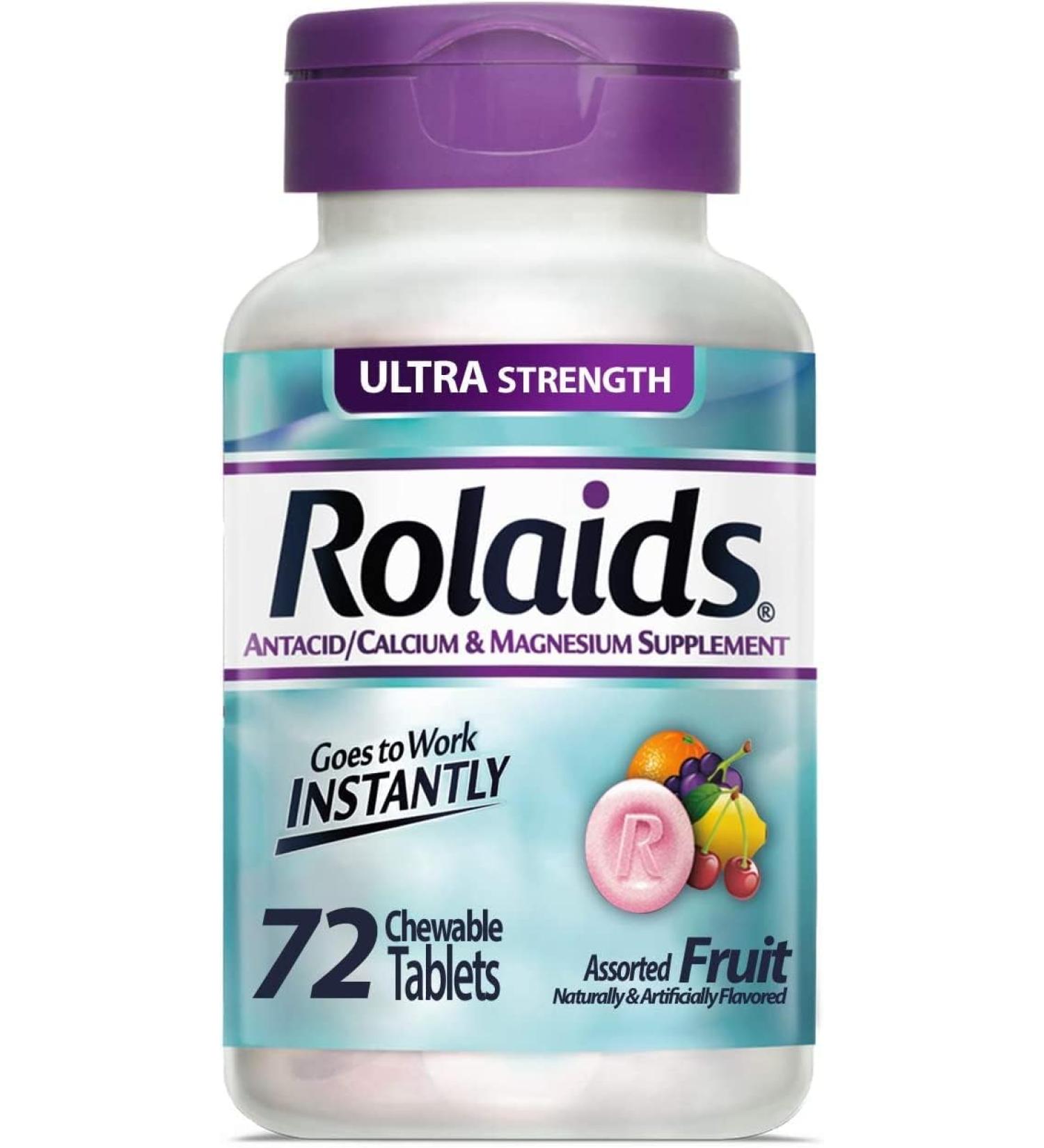 Rolaids Antacid Calcium & Magnesium Supplement Ultra Strength Tablets Fruit 72 ea (Pack of 4) - Buy Online on GoSupps.com
