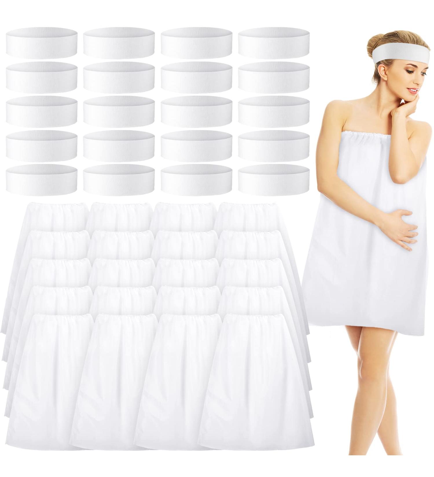 Jiuguva 20 Sets Disposable Spa Wrap and Headband - Adjustable Nonwoven Bathrobe for Women - Ideal for Sauna, Salon, and Spa - White - Perfect Mother's Day Gift - Buy Online on GoSupps.com