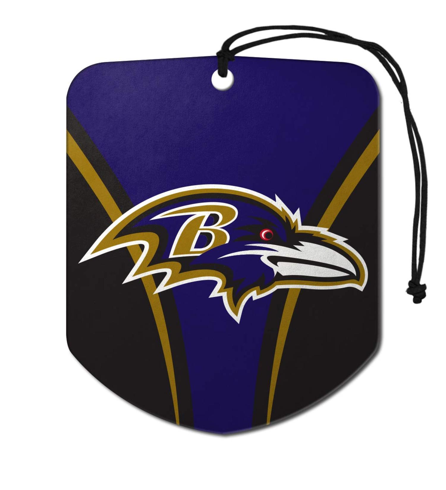 FANMATS 61562 NFL Baltimore Ravens Hanging Car Air Freshener, 2 Pack, Black Ice Scent, Odor Eliminator, Shield Design with Team Logo