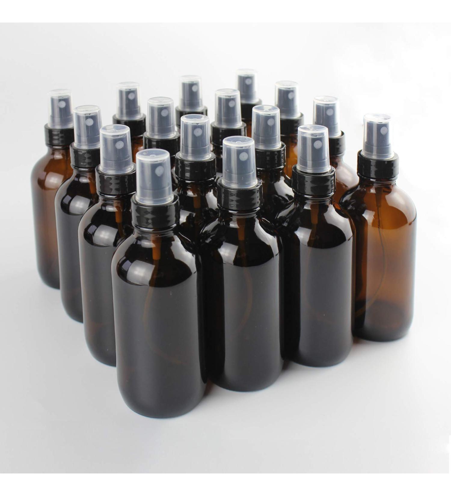4oz Amber Glass Spray Bottles - Pack of 16 | Refillable Mist Bottles for Essential Oils, Perfumes & Cleaning Products - Buy Online on GoSupps.com