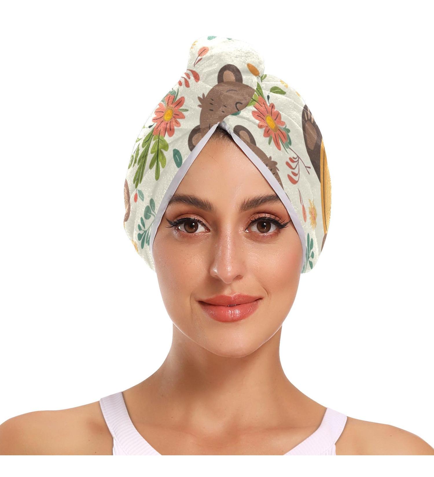 Brown Bear Guitar Hair Towel 2 Pack - Super Absorbent Quick Dry Hair Turbans for Women & Girls - Buy Online on GoSupps.com