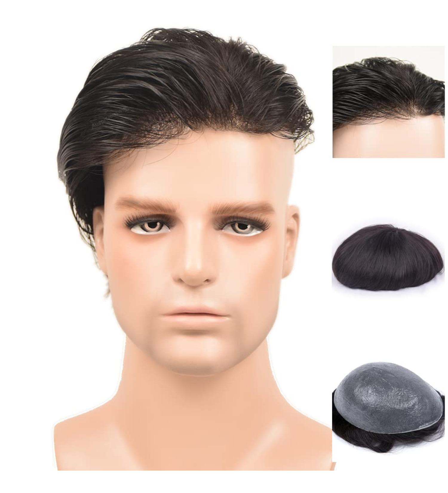 AuspiciousWig Human Hair Men's Toupee - 6x8 Inch Thin Skin Hair Replacement System in Natural Colour - Buy Online on GoSupps.com
