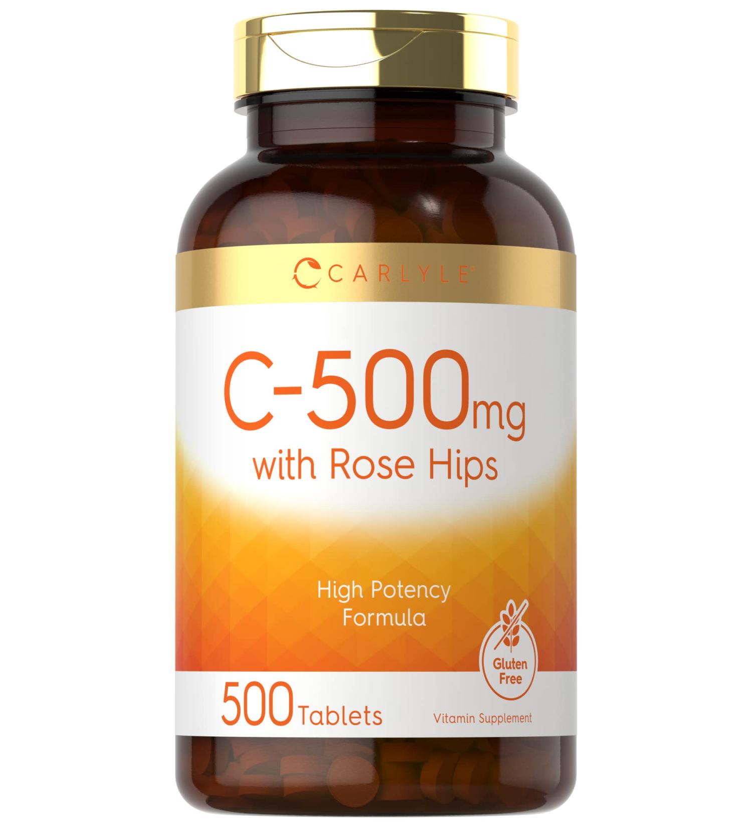 Carlyle Vitamin C 500mg with Rose Hips | 500 Tablets | High Potency, Vegetarian, Non-GMO & Gluten-Free - Buy Online on GoSupps.com