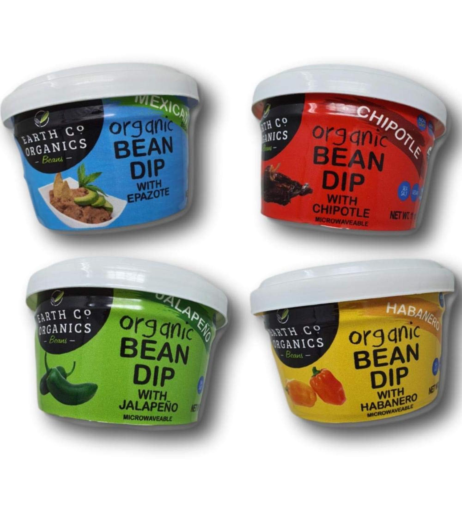 Earth Co Organics Organic Pinto Bean Dip Combo 4 PACK (11oz each) - Habanero, Chipotle, Jalapeno & Mexican Secret - Vegan Mexican Dips - Healthy Dip For Chips - BPA FREE & Microwavable - Mix Bean Dip Pack of 4 - Buy Online on GoSupps.com
